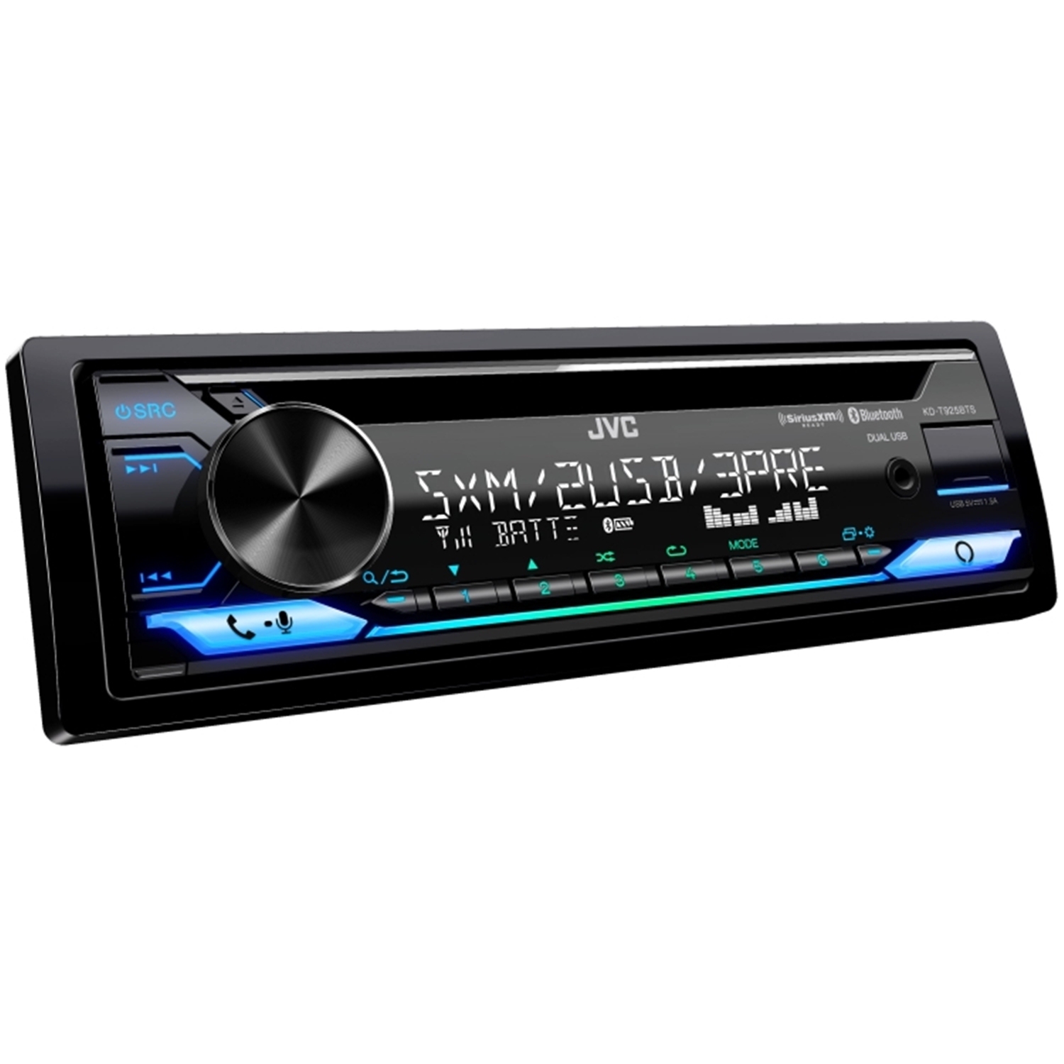 JVC KD-T925BTS - 1-DIN In-Dash CD Player, Bluetooth 4.2, For Car, Black