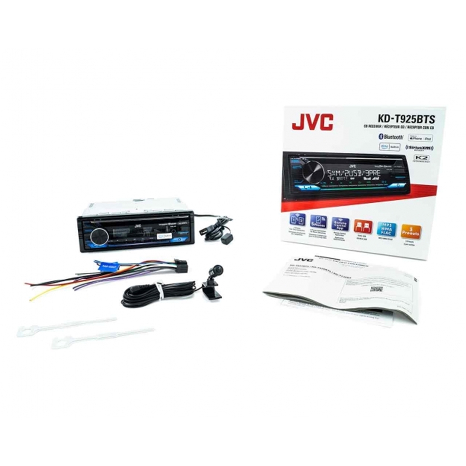 JVC KD-T925BTS - 1-DIN In-Dash CD Player, Bluetooth 4.2, For Car, Black