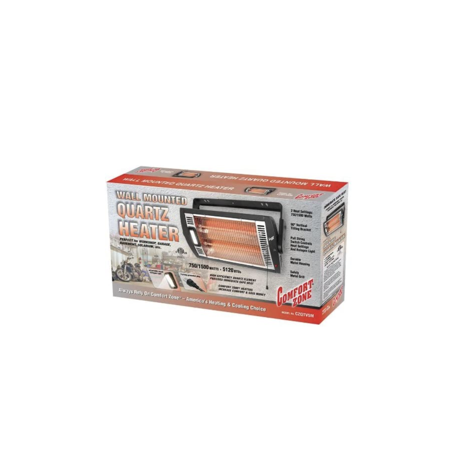 Comfort Zone CZQTV5M Radiateur à quartz radiant monté au plafond avec lumière halogène incluse - 2pk