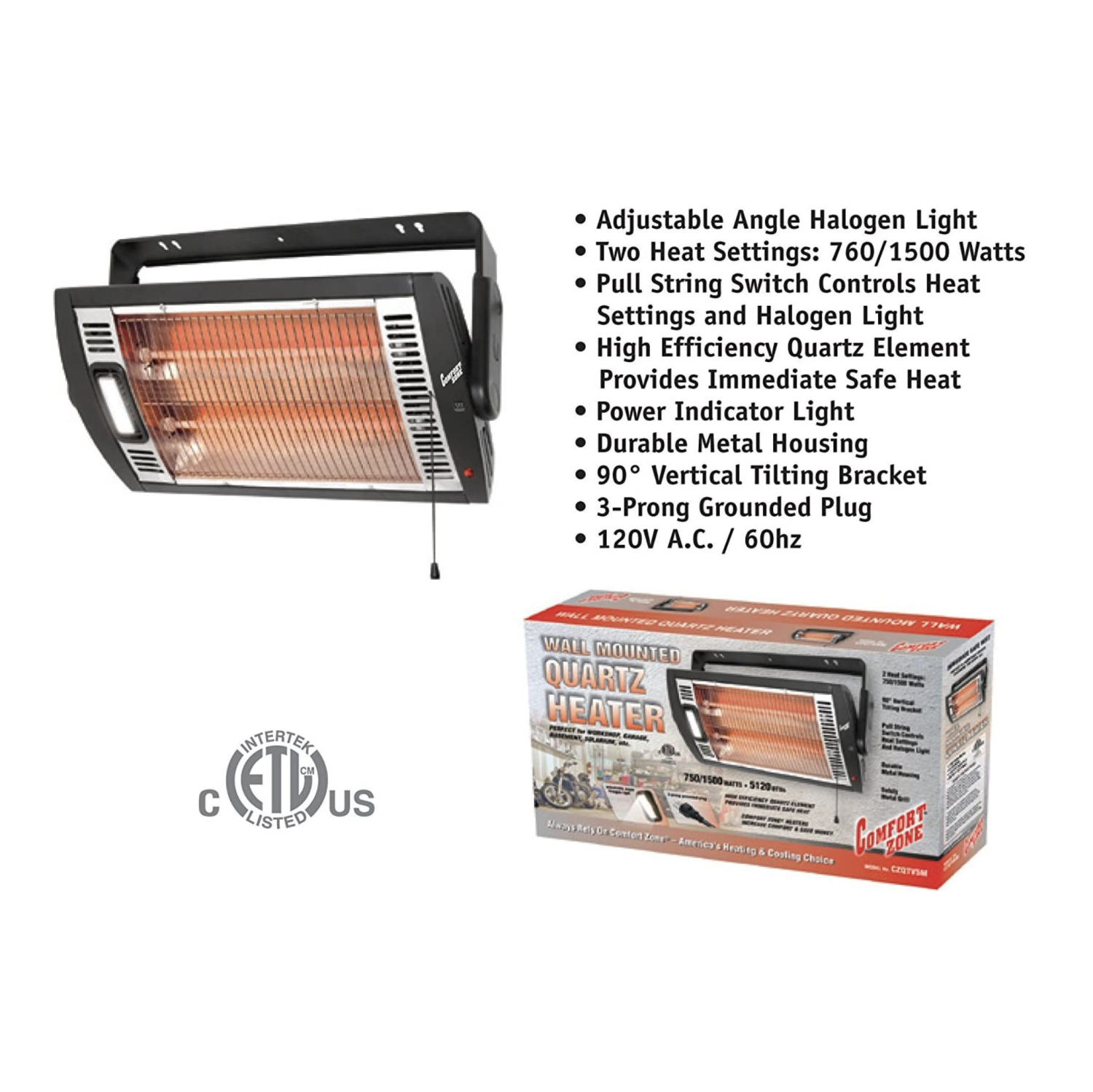 Comfort Zone CZQTV5M Radiateur à quartz radiant monté au plafond avec lumière halogène incluse - 2pk