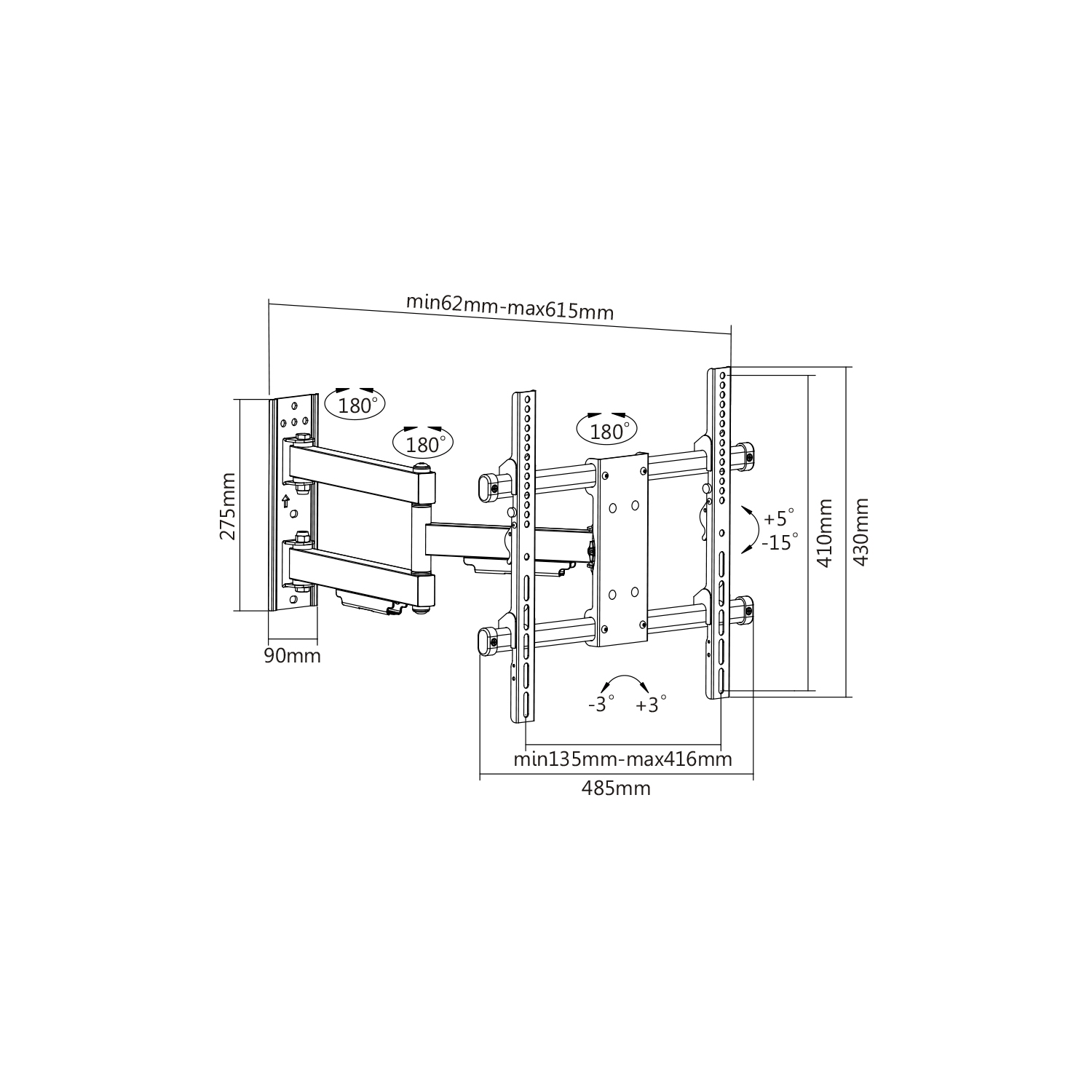 Support mural articulé HYFAI pour téléviseur ACL/DEL plat et courbé – convient aux tailles 32 à 55 po – VESA jusqu'à 400 x 400