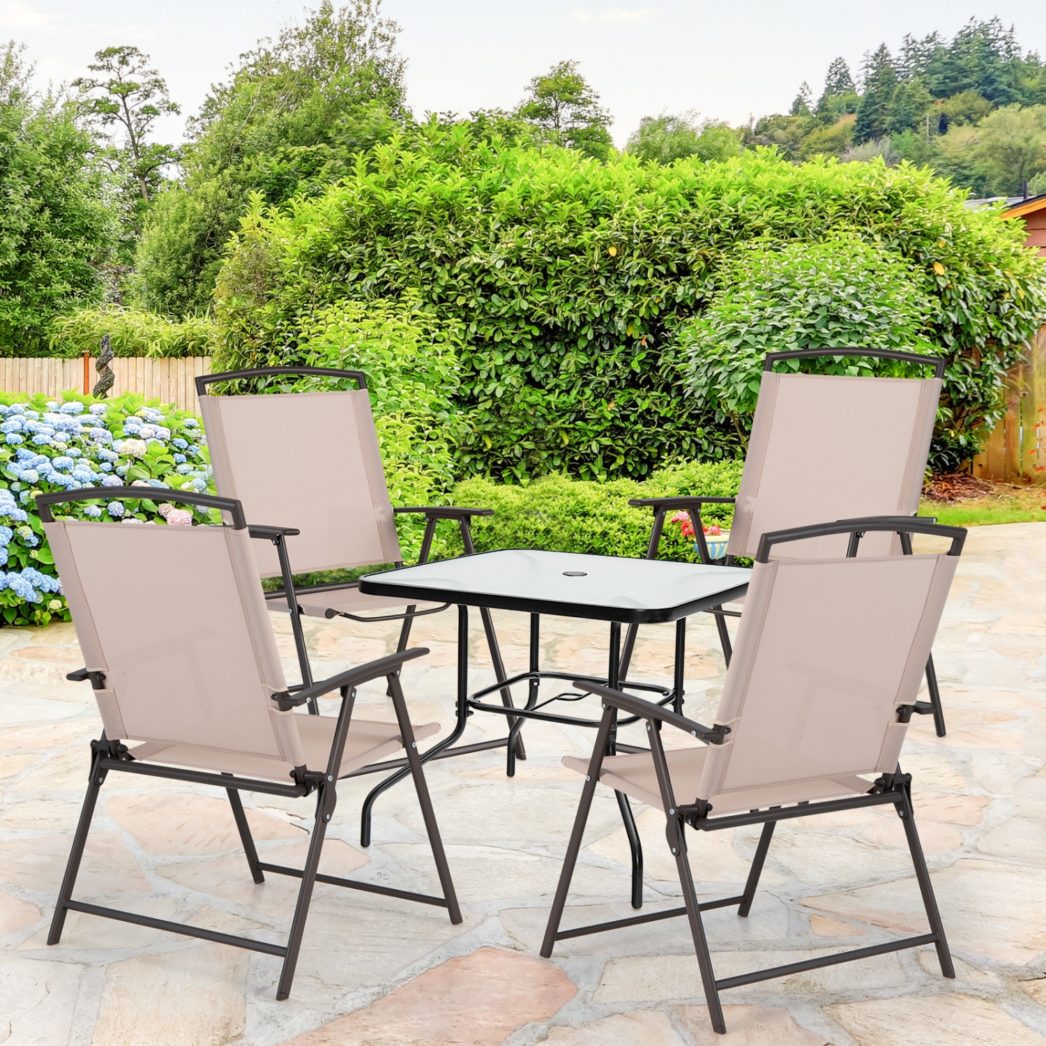 Topbuy 2/4 Piece Patio Folding Chairs Outdoor Dining Chairs w/ Breathable Fabric Heavy Duty Steel & Rustproof Steel Frame