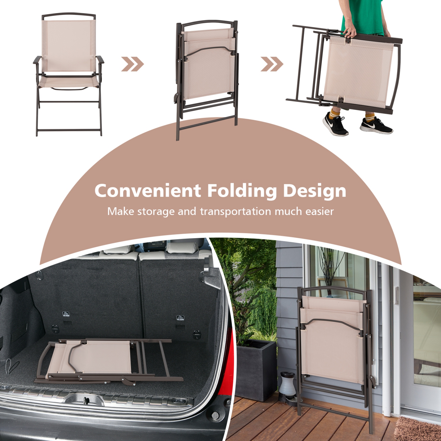 Topbuy 2/4 Piece Patio Folding Chairs Outdoor Dining Chairs w/ Breathable Fabric Heavy Duty Steel & Rustproof Steel Frame