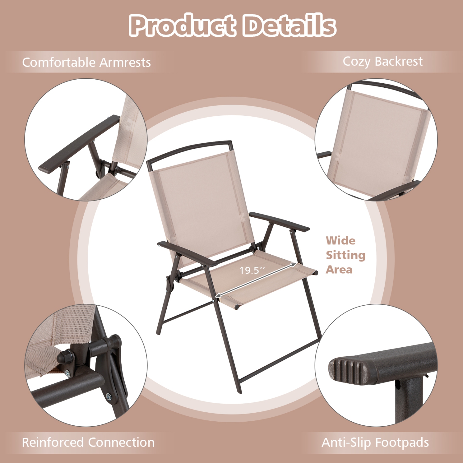 Topbuy 2/4 Piece Patio Folding Chairs Outdoor Dining Chairs w/ Breathable Fabric Heavy Duty Steel & Rustproof Steel Frame