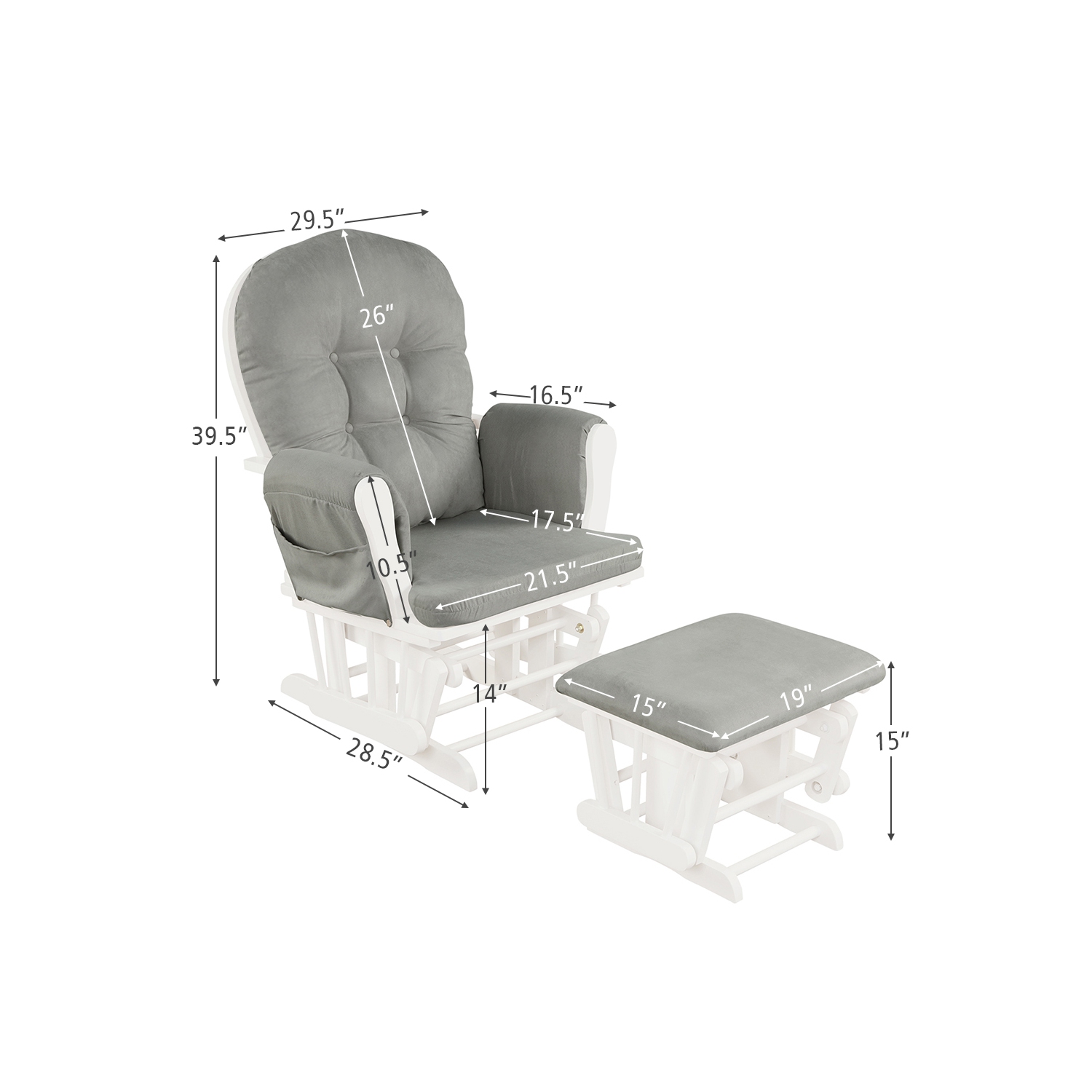 Topbuy Rocking Chair Baby Nursery Chair Glider with Ottoman &Storage Pocket