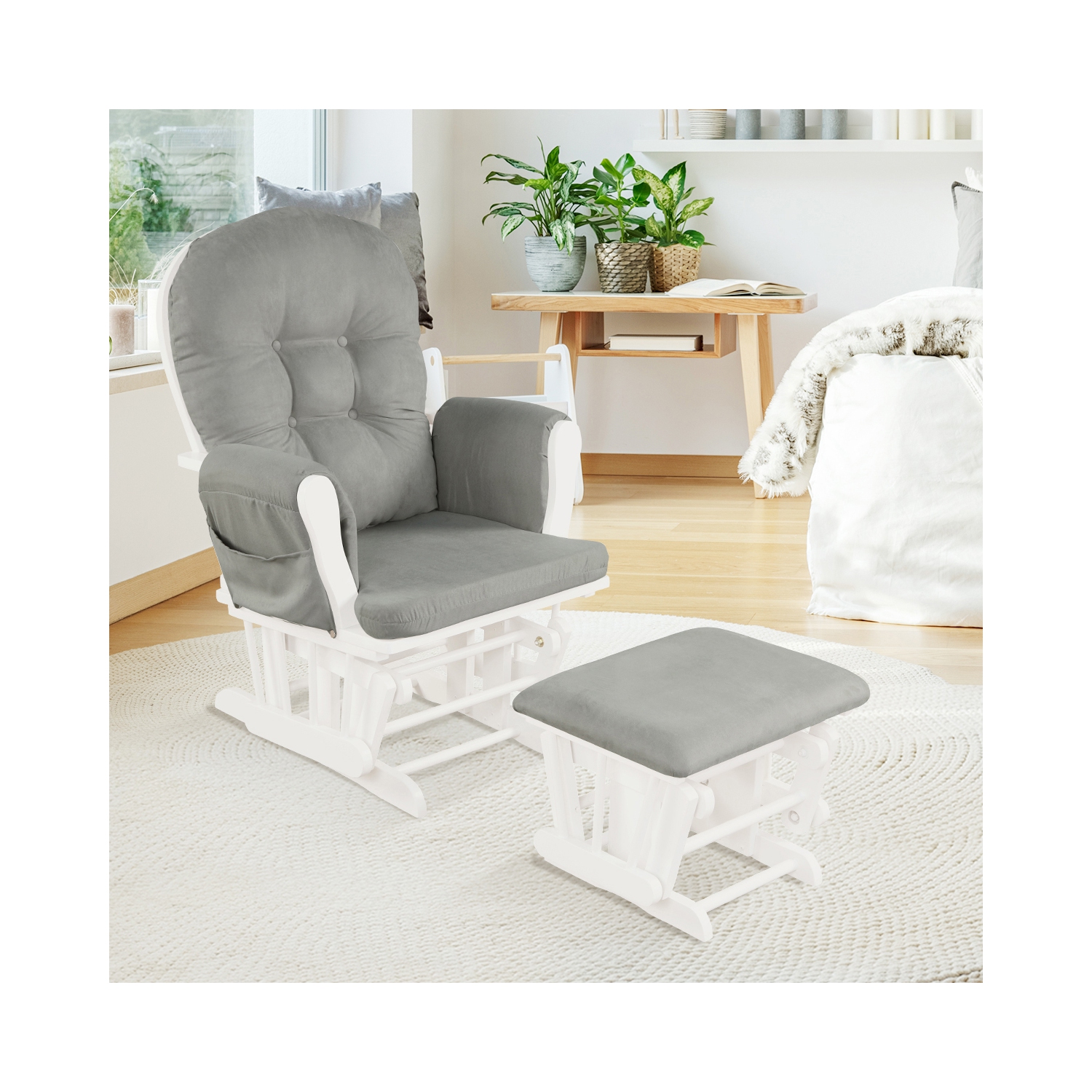 Topbuy Rocking Chair Baby Nursery Chair Glider with Ottoman &Storage Pocket