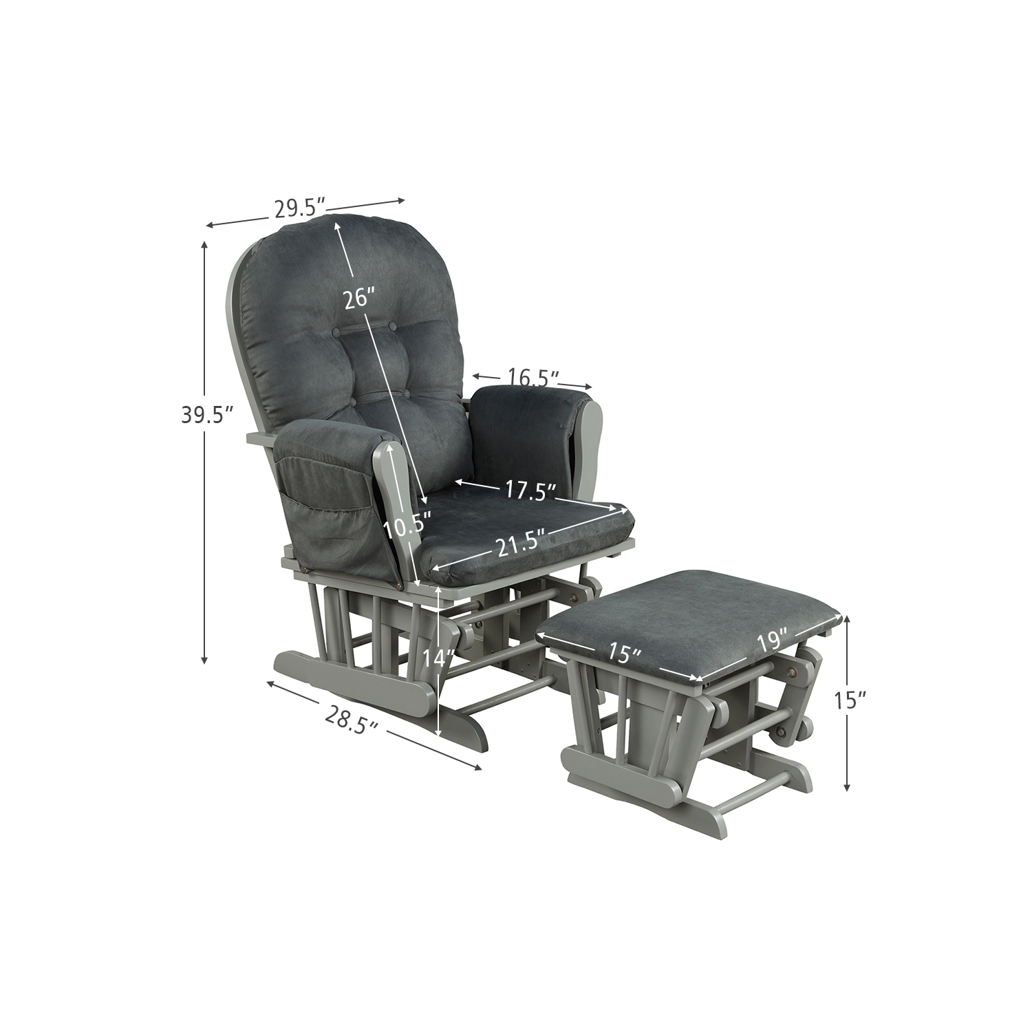 Topbuy Rocking Chair Baby Nursery Chair Glider with Ottoman &Storage Pocket