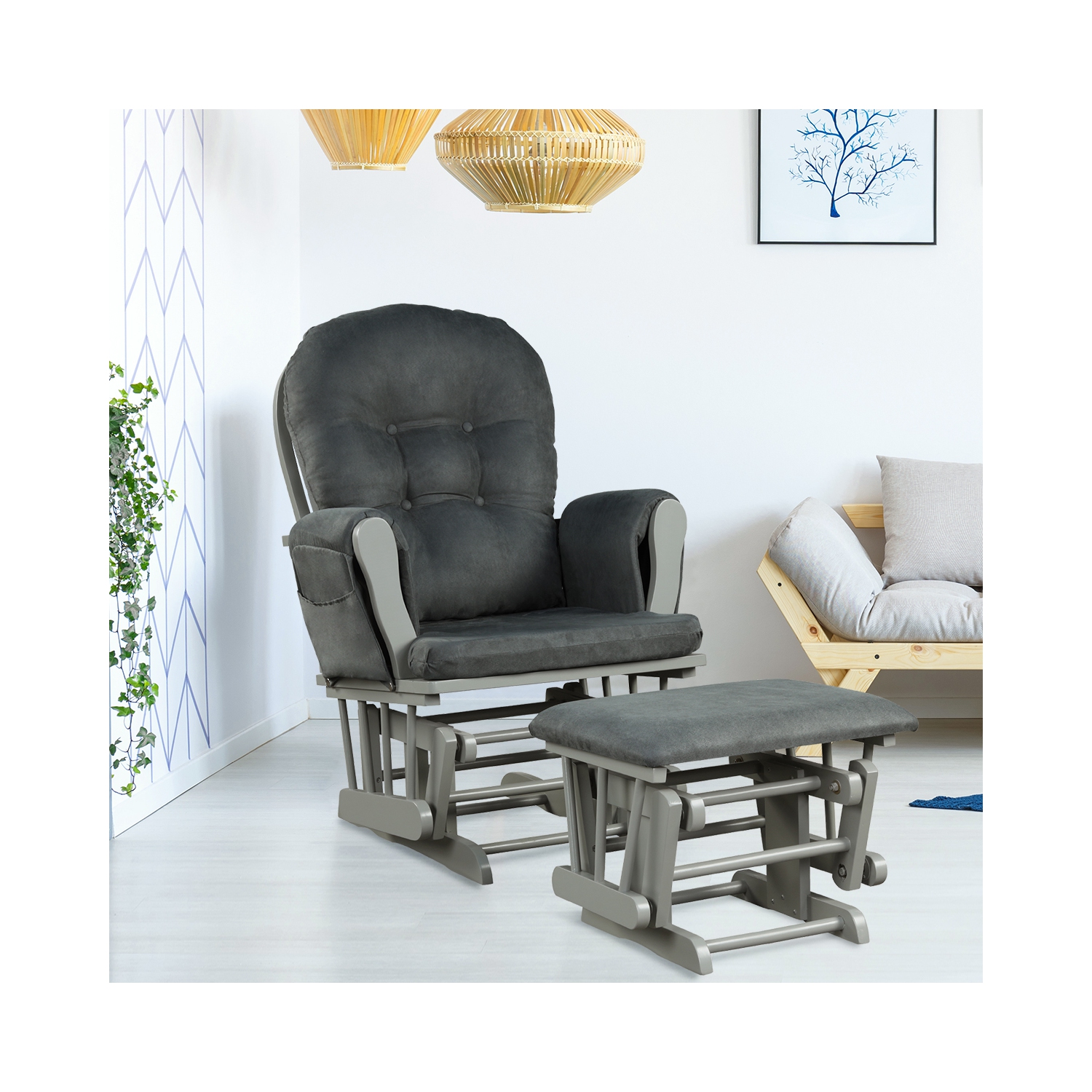 Topbuy Rocking Chair Baby Nursery Chair Glider with Ottoman &Storage Pocket