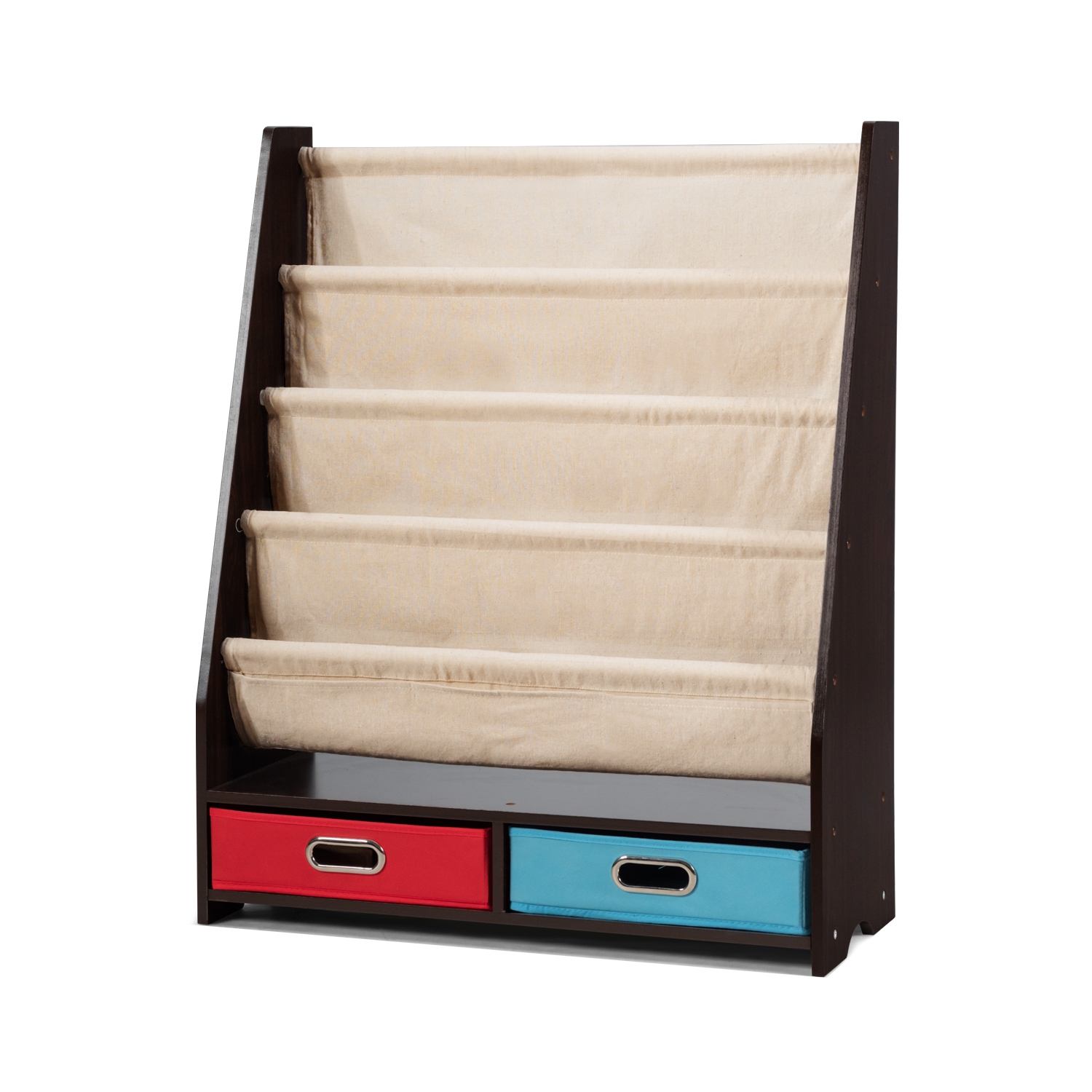 Topbuy Espresso Book Rack Kids Toys Organizer Shelves With 4 Sling Bookshelf And 2 Boxes