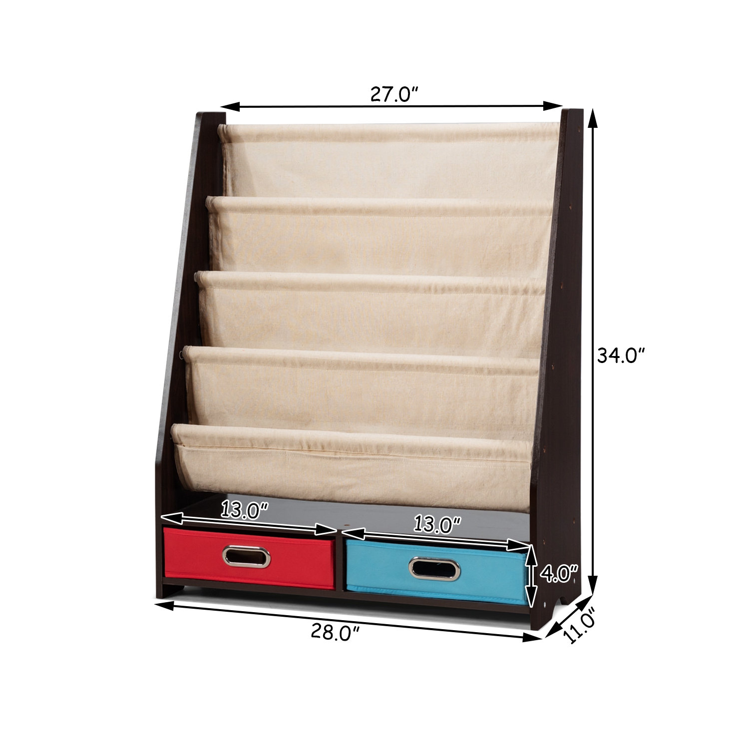 Topbuy Espresso Book Rack Kids Toys Organizer Shelves With 4 Sling Bookshelf And 2 Boxes