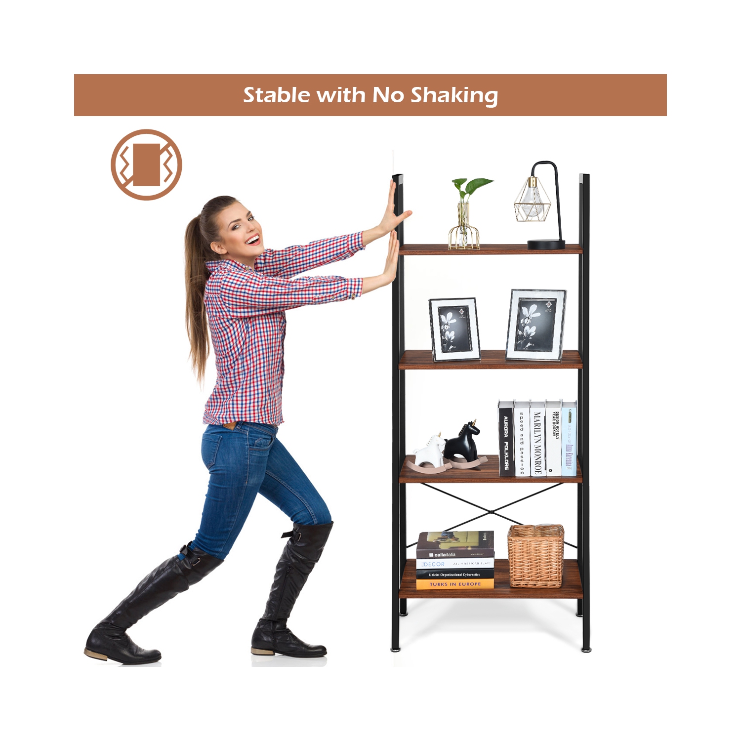 Topbuy 4-Tier Ladder Bookshelf Display Ladder Rack Free-Standing Plant Black