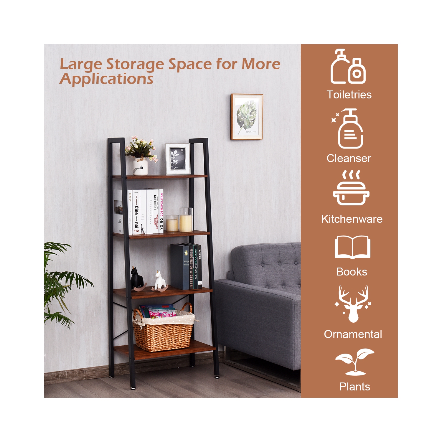 Topbuy 4-Tier Ladder Bookshelf Display Ladder Rack Free-Standing Plant Black