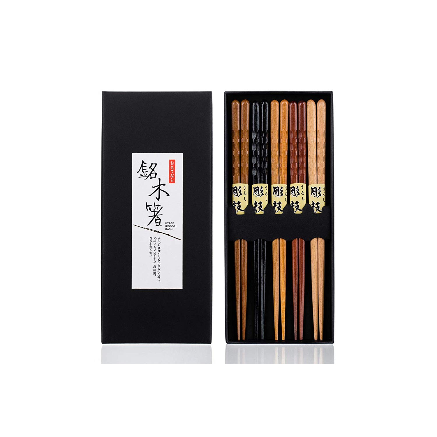 5 Pair Organic Fancy Hardwood Japanese Reusable Wood Chopsticks