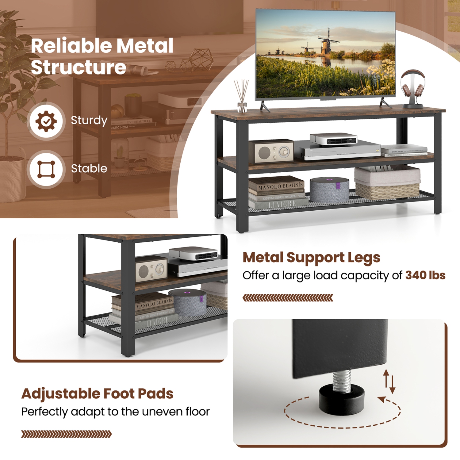 Gymax TV Stand for TVs up to 50 Inches 3-Tier Entertainment Center