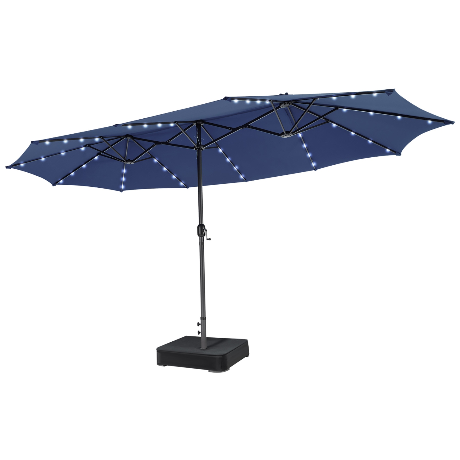 Gymax Outdoor 15' Double-Sided Patio Umbrella 48 Solar LED Lights Crank & Base