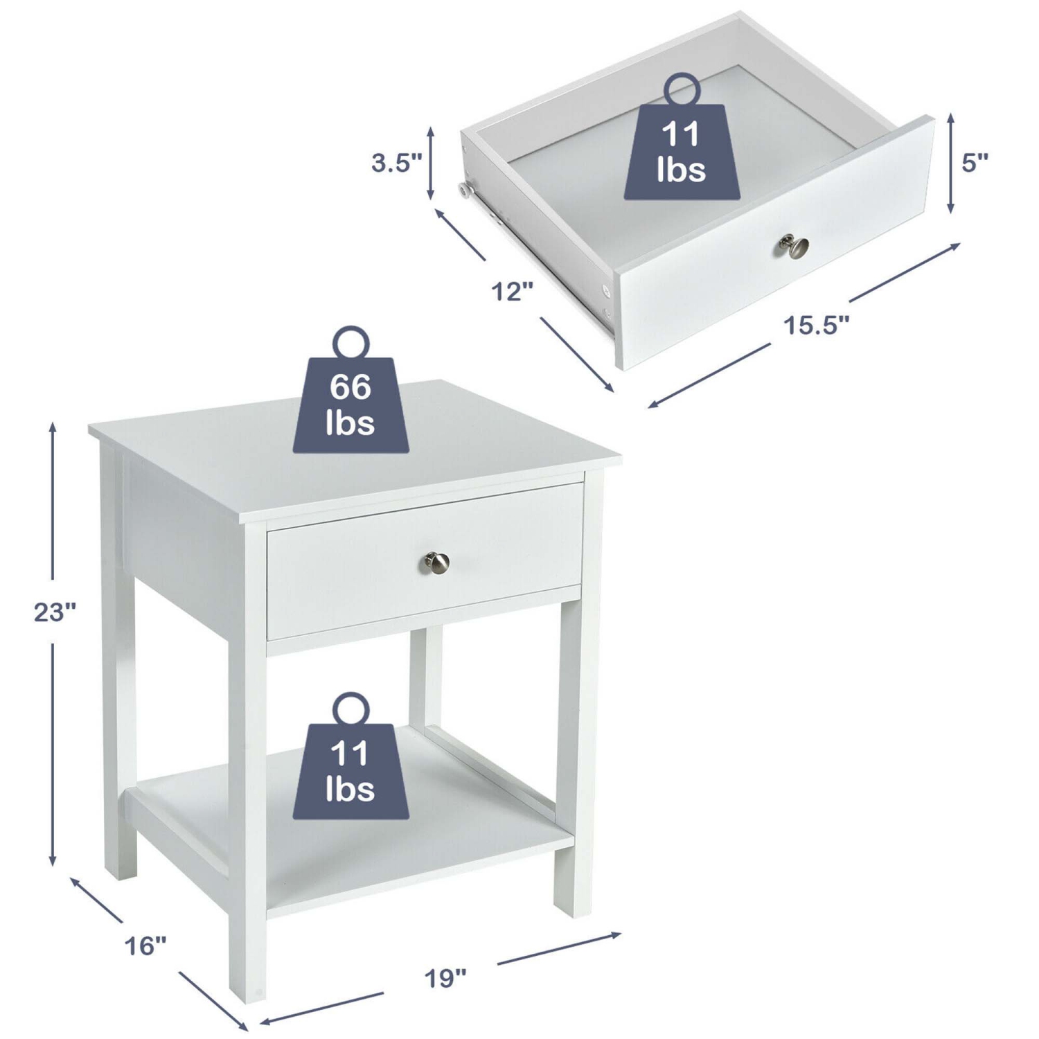 Gymax 2PCS 2-Tier Nightstand Modern Side End Table w/ Drawer & Open Shelf