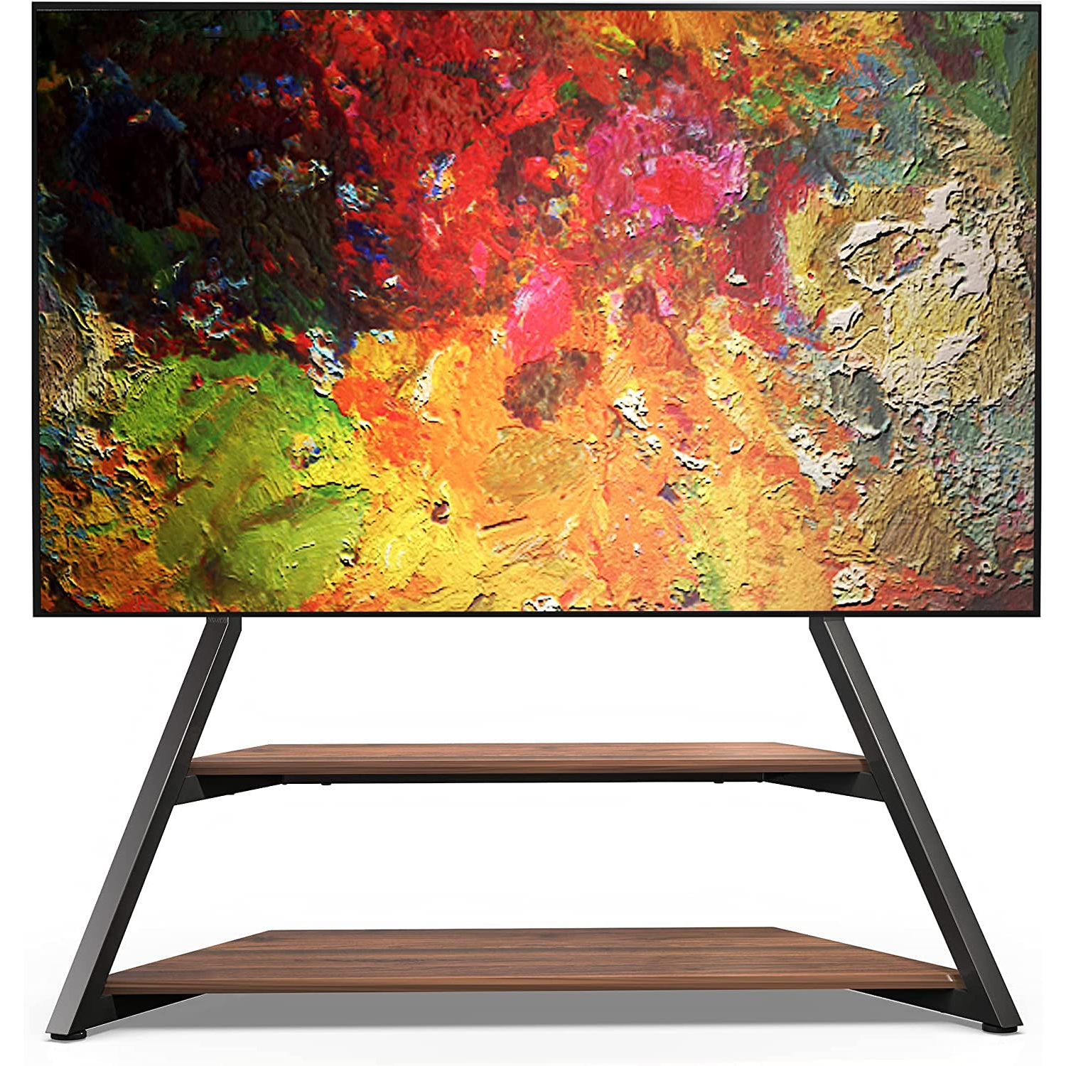 FITUEYES Design Eiffel Series Corner Floor TV Stand for 75-100 Inch LCD LED Flat Curved TVs Heavy Duty TV Mount with Large Storage Wood Shelf Modern