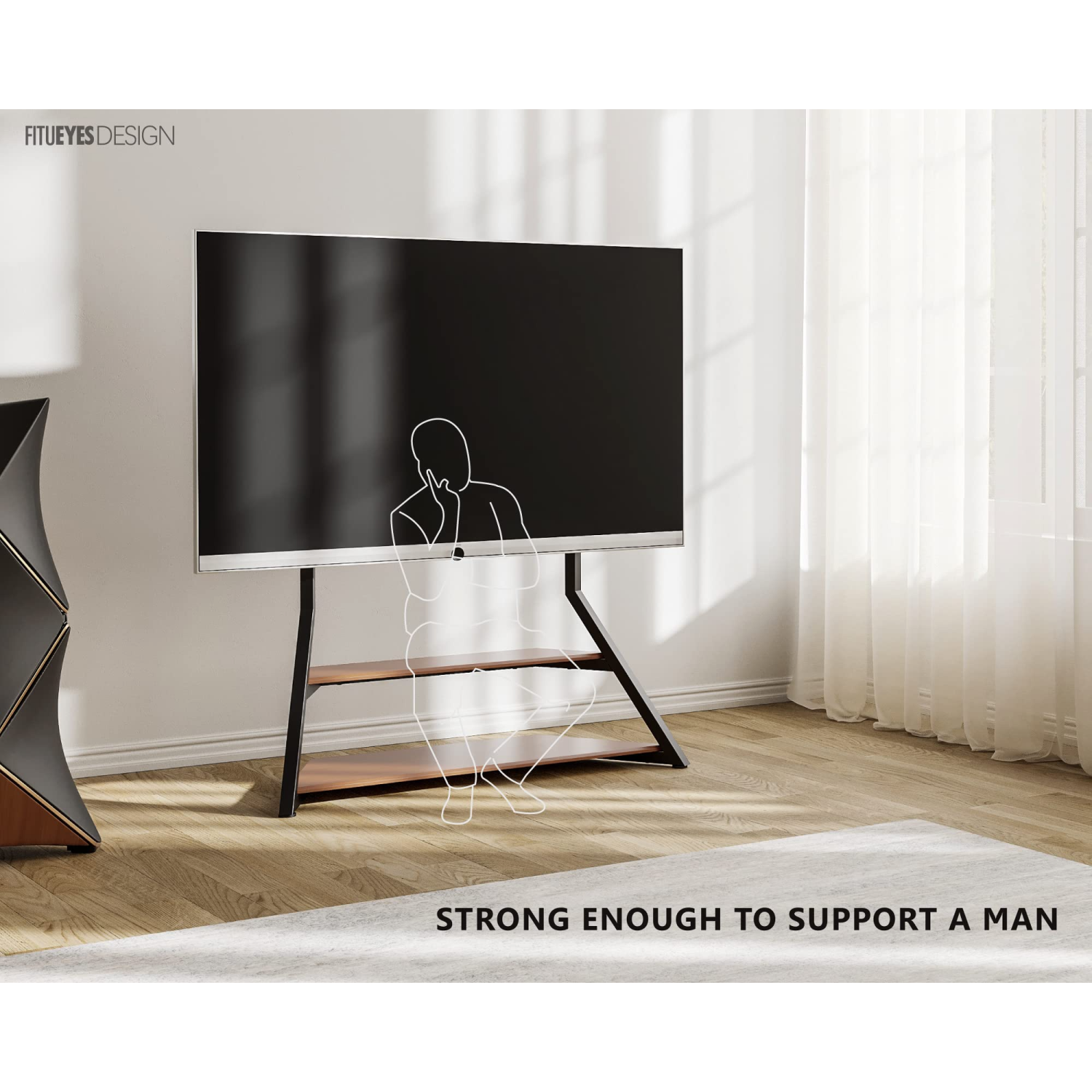 FITUEYES Design Eiffel Series Corner Floor TV Stand for 75-100 Inch LCD LED Flat Curved TVs Heavy Duty TV Mount with Large Storage Wood Shelf Modern