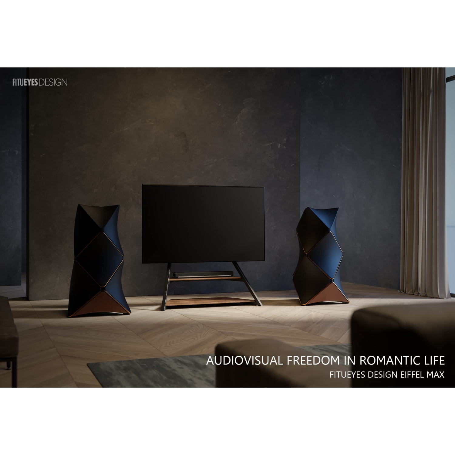 FITUEYES Design Eiffel Series Corner Floor TV Stand for 75-100 Inch LCD LED Flat Curved TVs Heavy Duty TV Mount with Large Storage Wood Shelf Modern