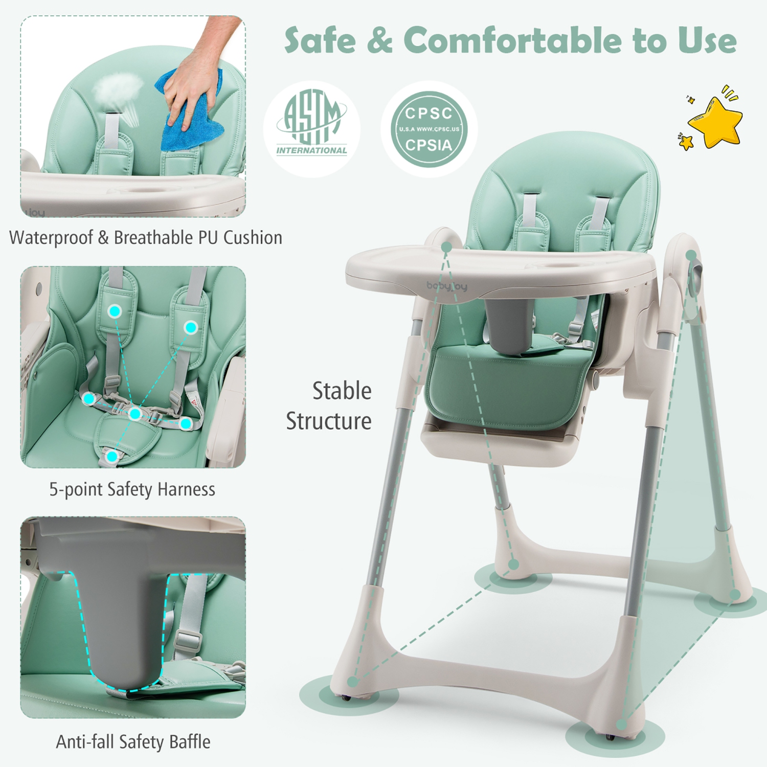 Gymax Baby High Chair Folding Baby Dining Chair w/ Adjustable Height & Footrest
