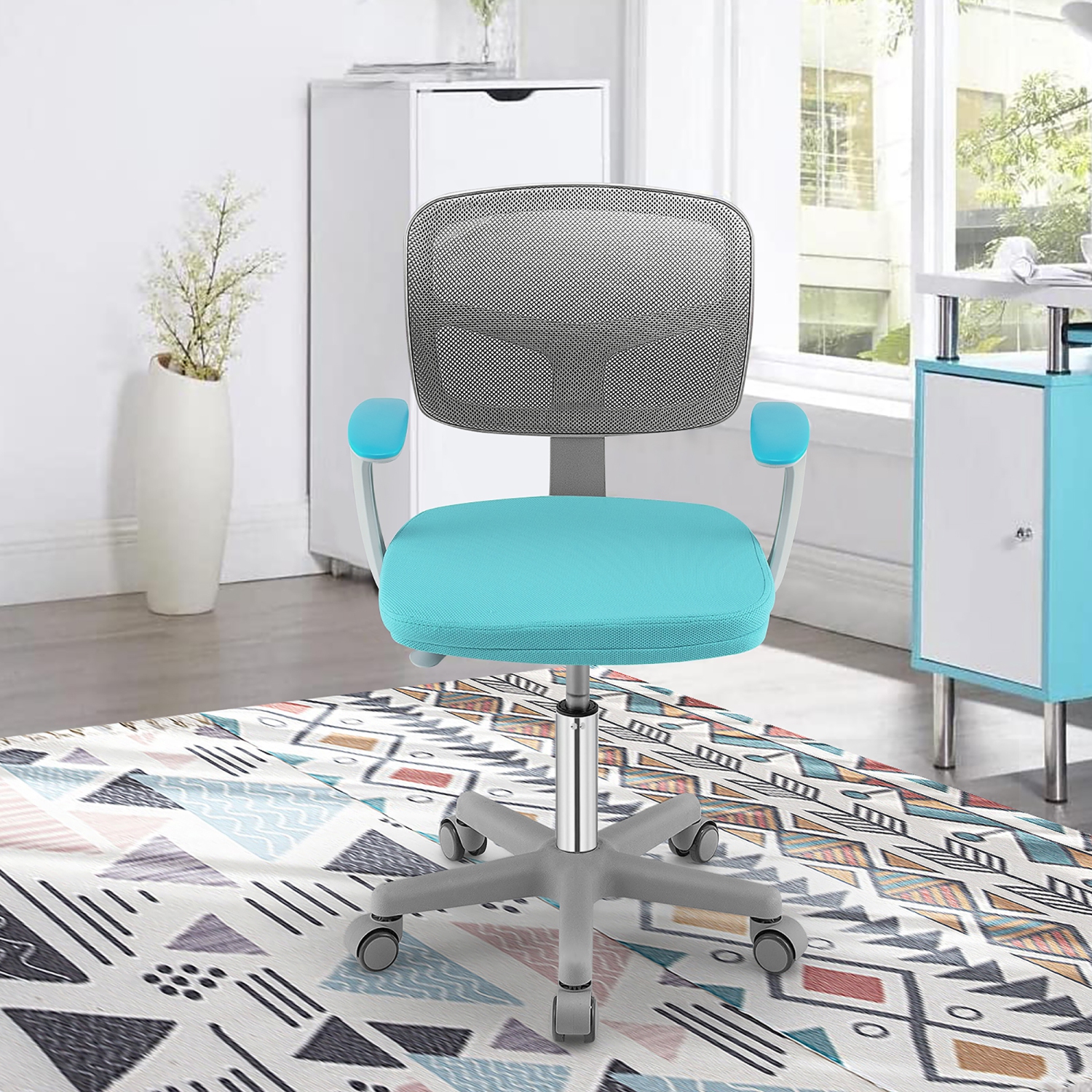 Gymax Kids Desk Chair Adjustable Height Children Study Chair w/ Auto Universal Casters Blue / Pink / Green / Purple