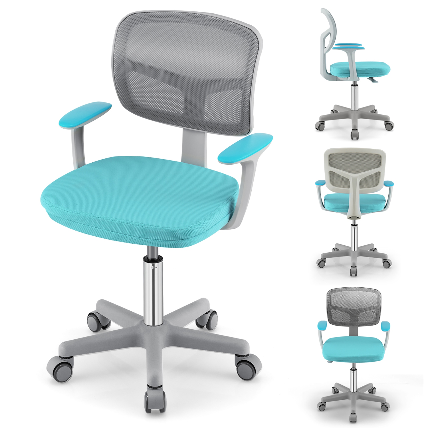 Gymax Kids Desk Chair Adjustable Height Children Study Chair w/ Auto Universal Casters Blue / Pink / Green / Purple