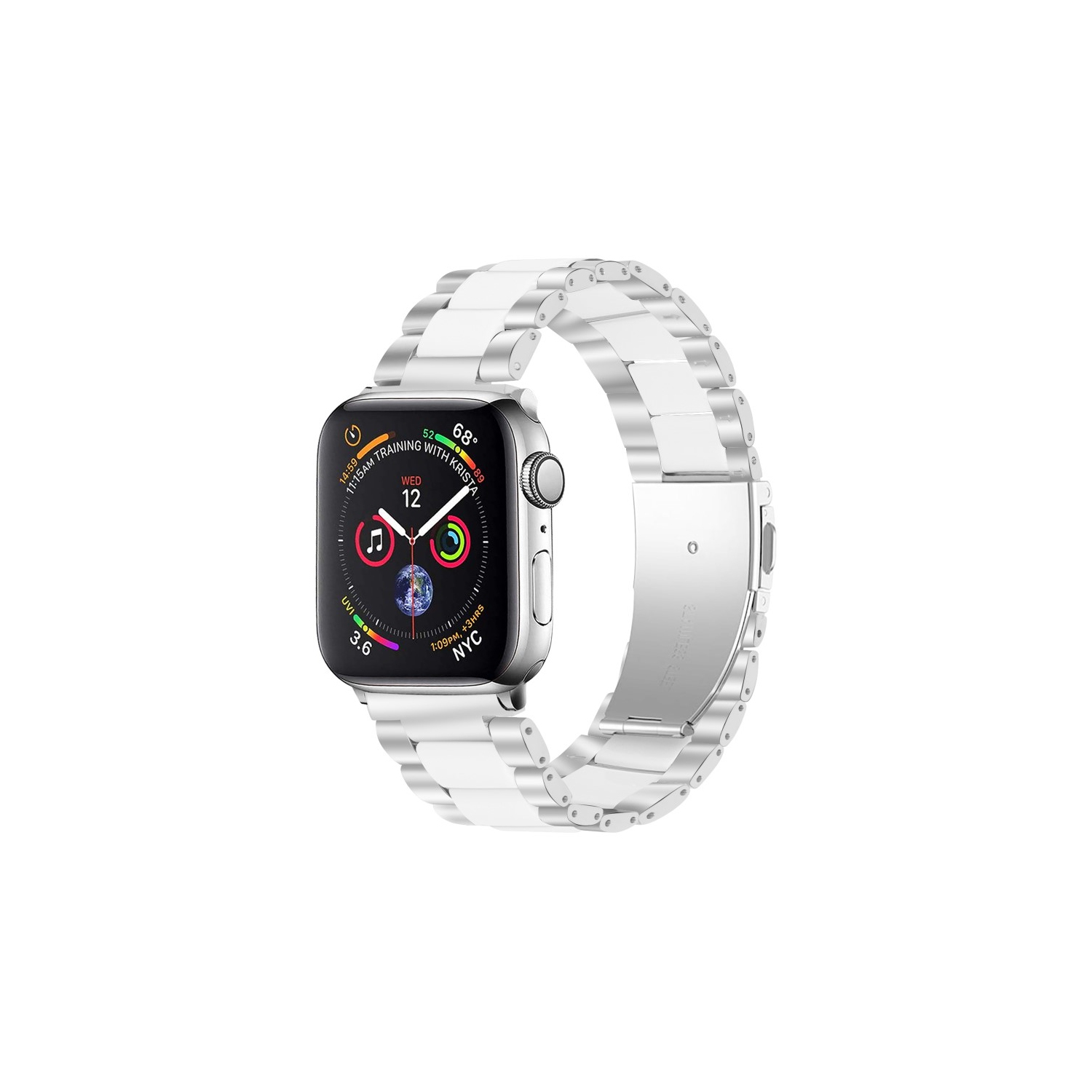 StrapsCo Stainless Steel & Resin Band for Apple Watch - Silver & White - 38mm