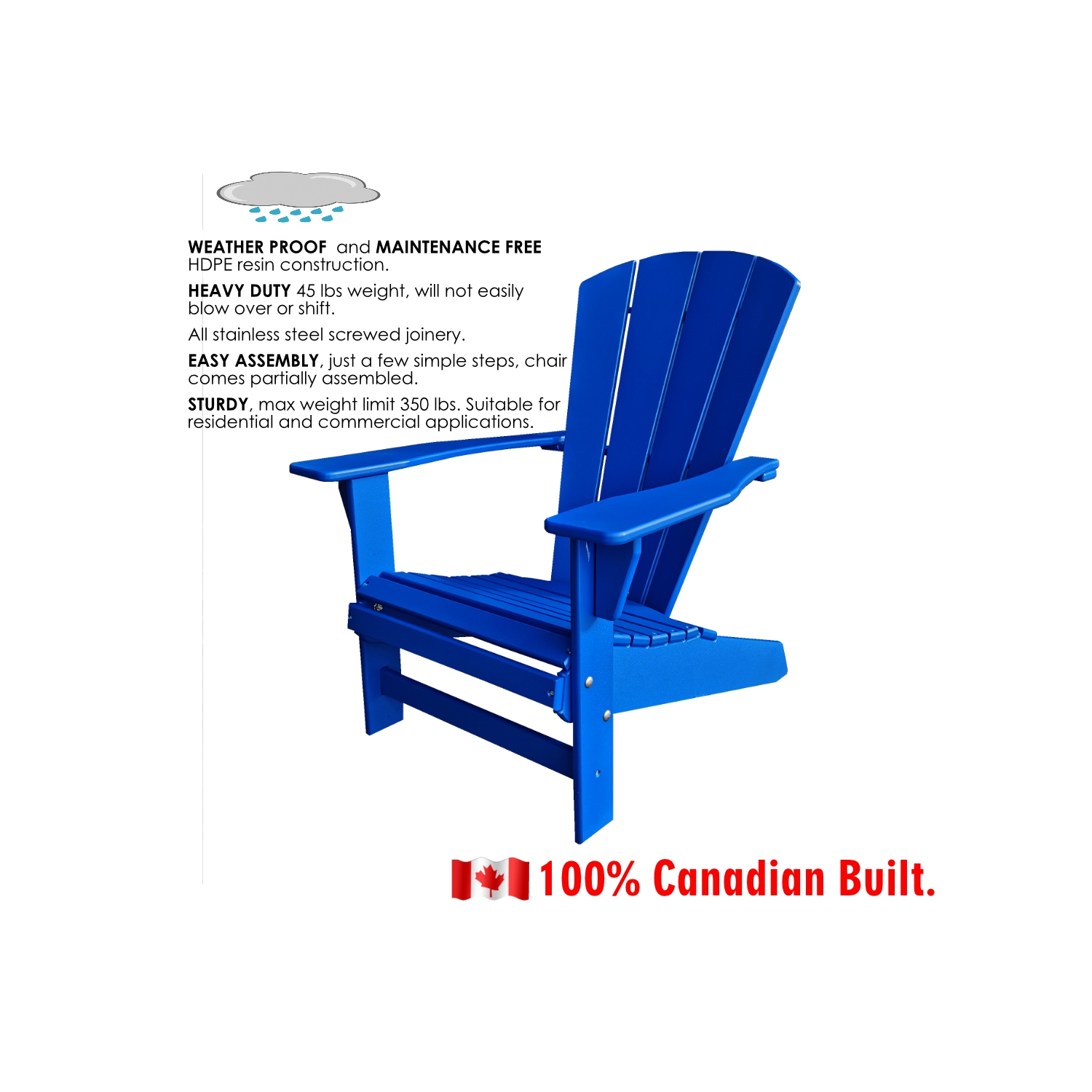 Sunbreeze Traditional Adirondack/Muskoka Chair HDPE Resin