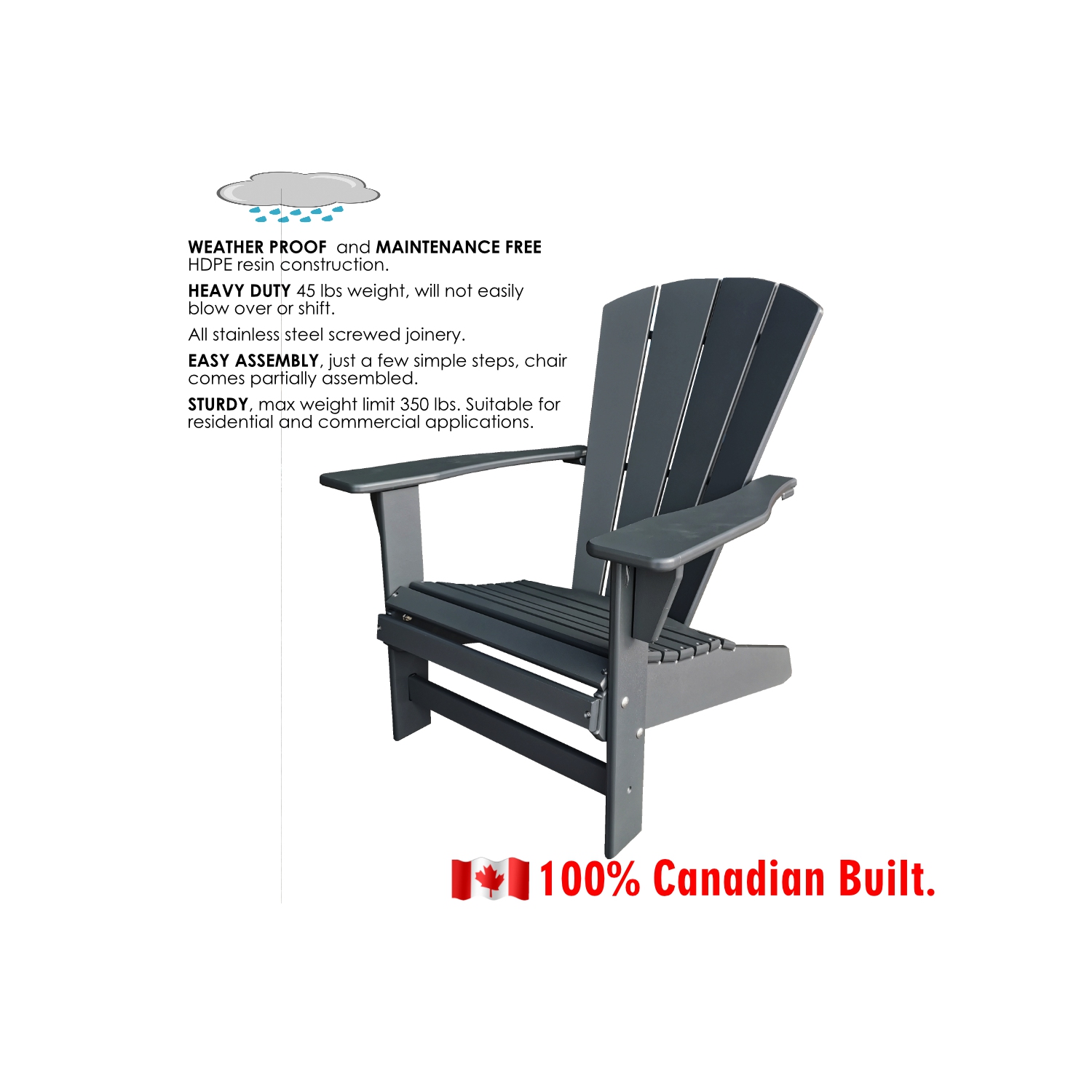 Sunbreeze Traditional Adirondack/Muskoka Chair HDPE Resin