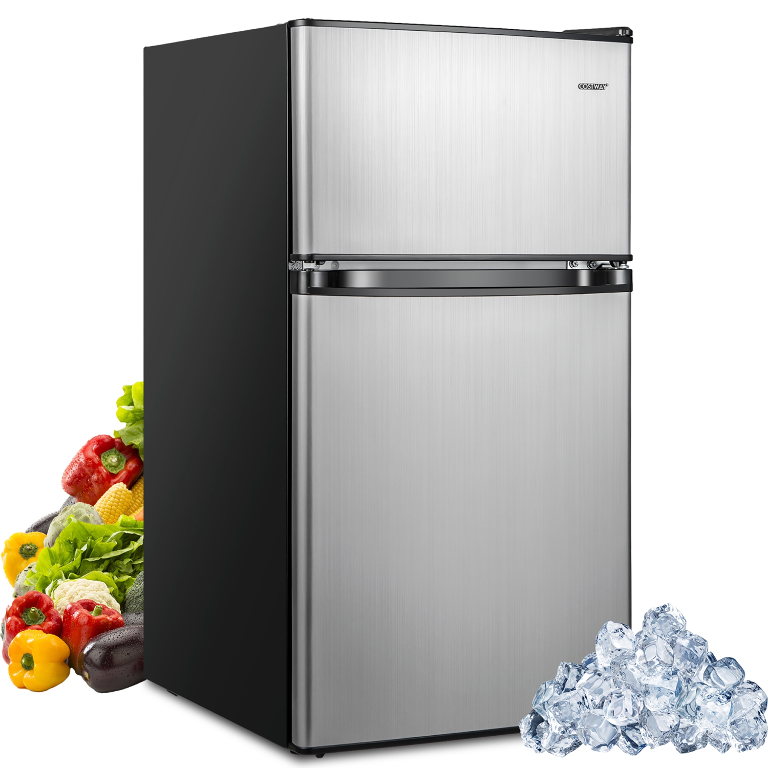 Costway 3.2 Cu.Ft Mini Top Freezer Refrigerator Compact Fridge Silver