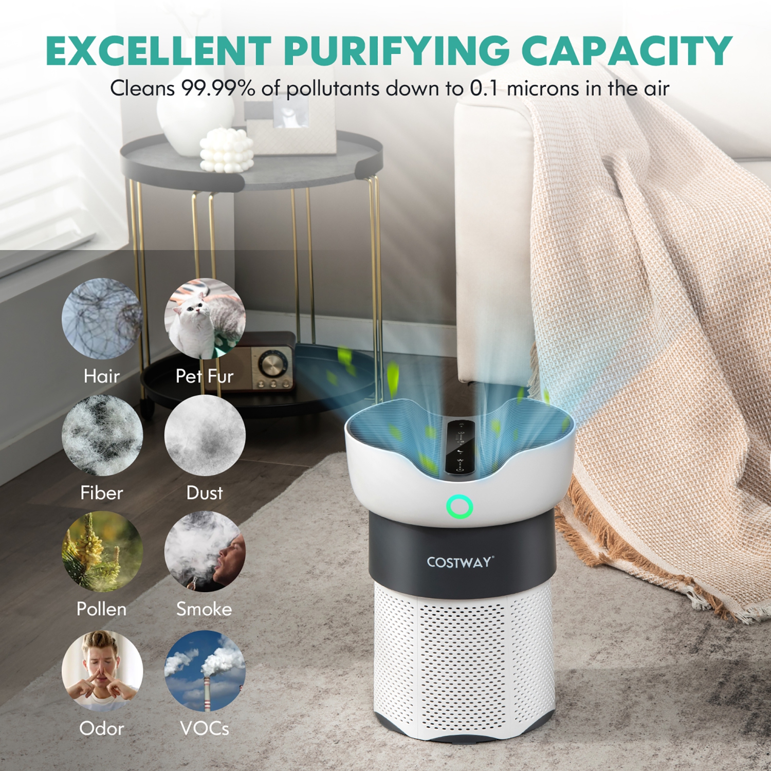Costway Air Purifier for Home Office up to 1300 Sq Ft H13 True HEPA Filter Air Cleaner