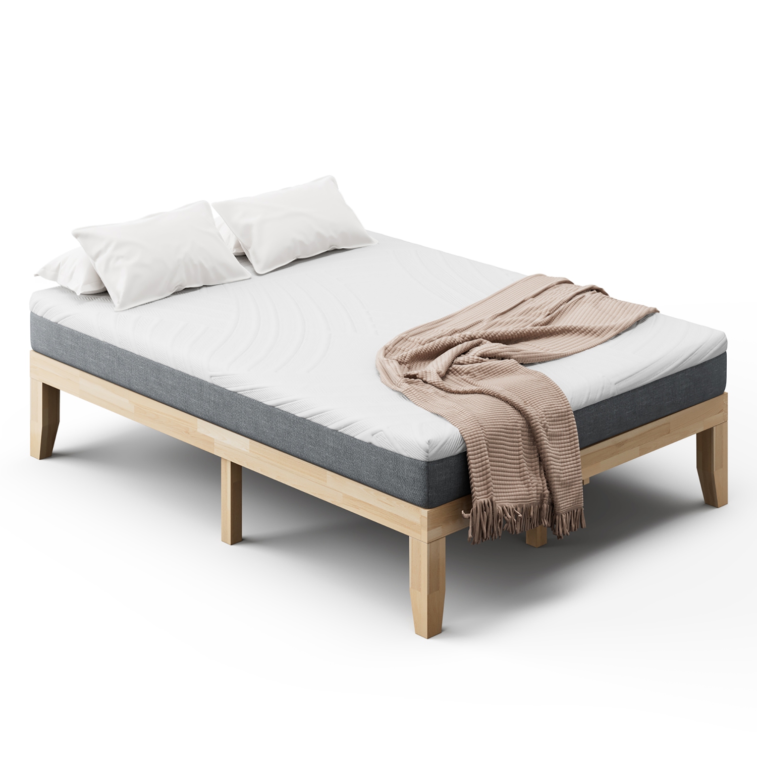 Costway Full Size Wood Bed Frame & 8" Foam Mattress Set CertiPUR-US Certified Natural/Espresso