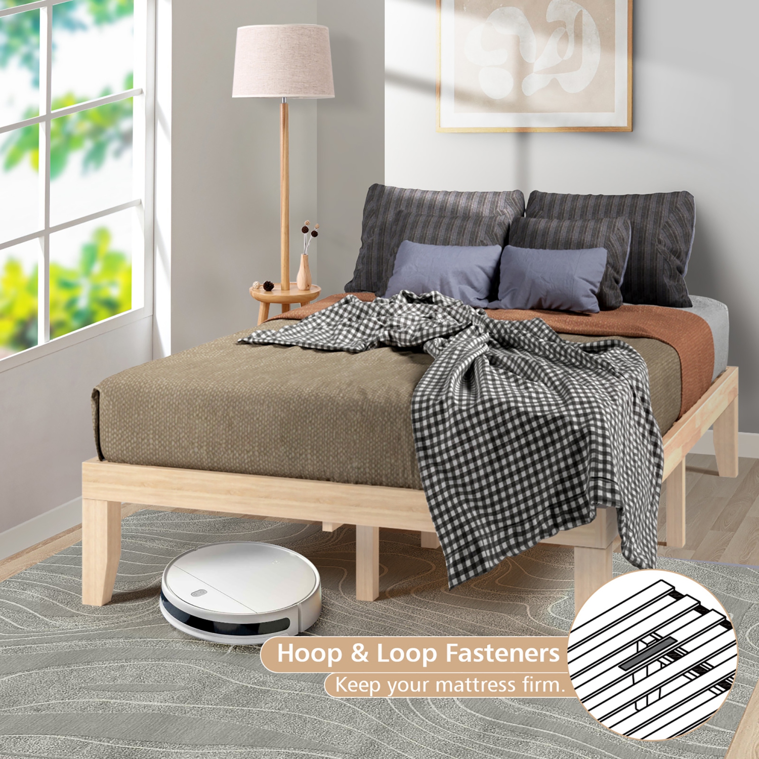 Costway Full Size Wood Bed Frame & 8" Foam Mattress Set CertiPUR-US Certified Natural/Espresso