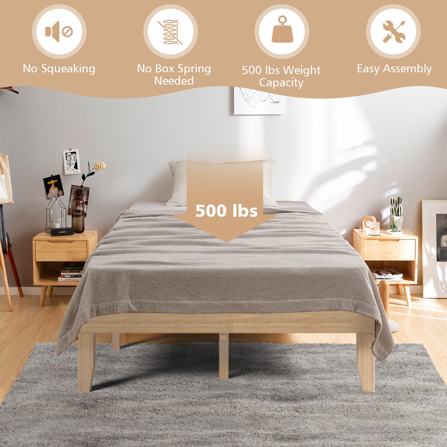 Costway Full Size Wood Bed Frame & 8" Foam Mattress Set CertiPUR-US Certified Natural/Espresso