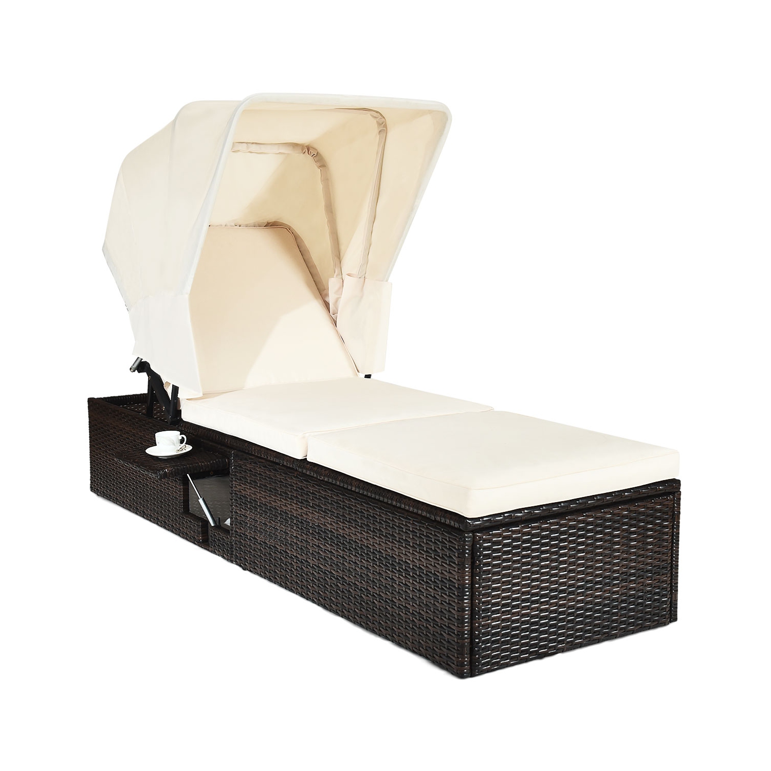 Chaise longue extérieure inclinable et coussinée TopBuy avec auvent pliant