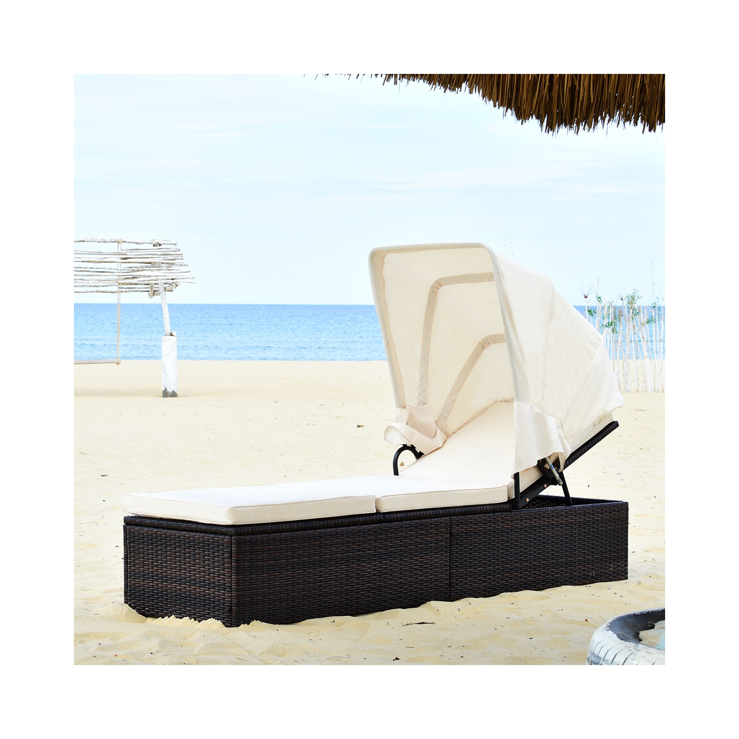 Chaise longue extérieure inclinable et coussinée TopBuy avec auvent pliant