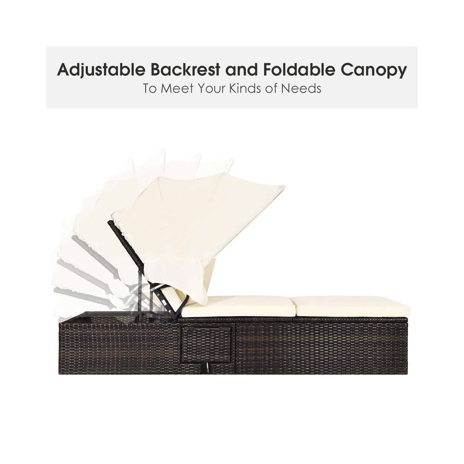 Chaise longue extérieure inclinable et coussinée TopBuy avec auvent pliant