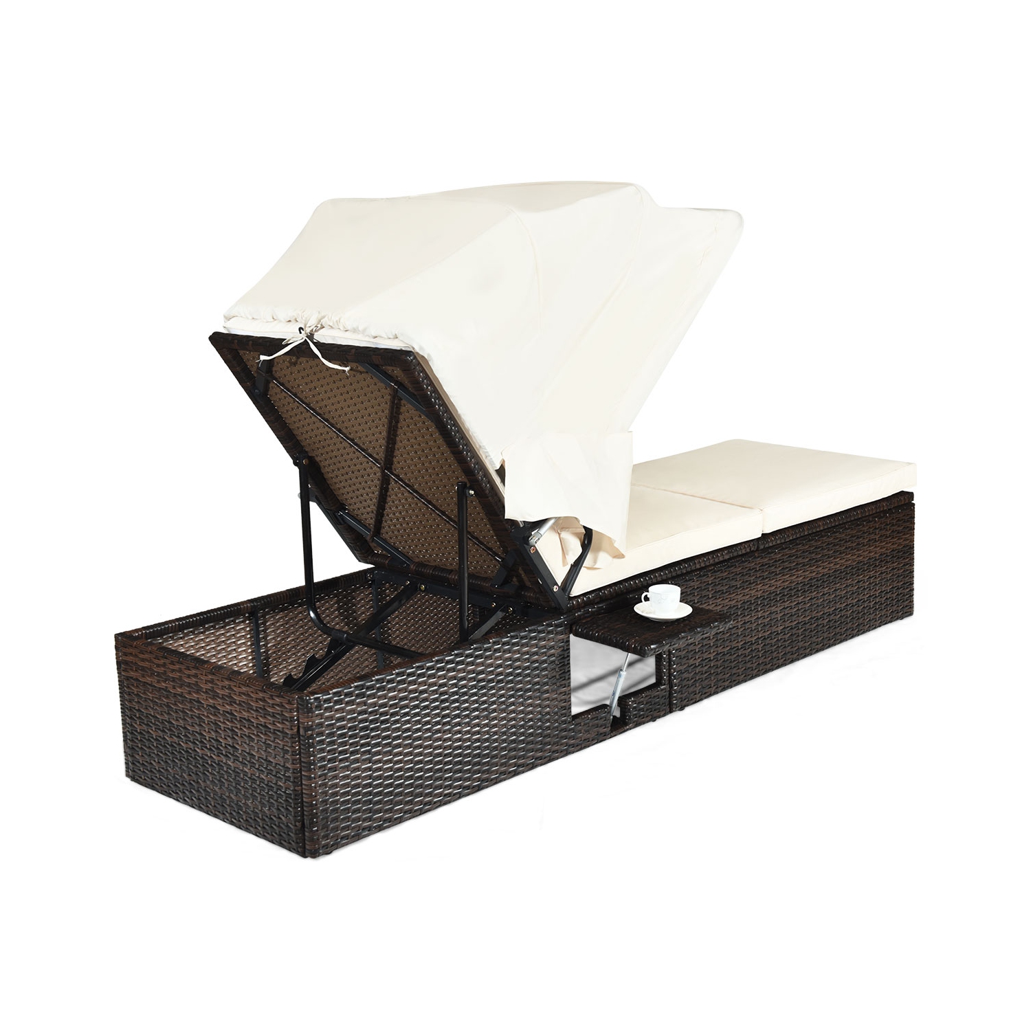 Chaise longue extérieure inclinable et coussinée TopBuy avec auvent pliant