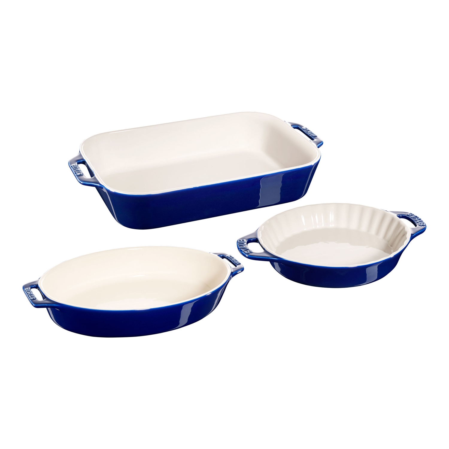 STAUB Ceramique Mixed Baking Dish Set Dark Blue 3 Piece