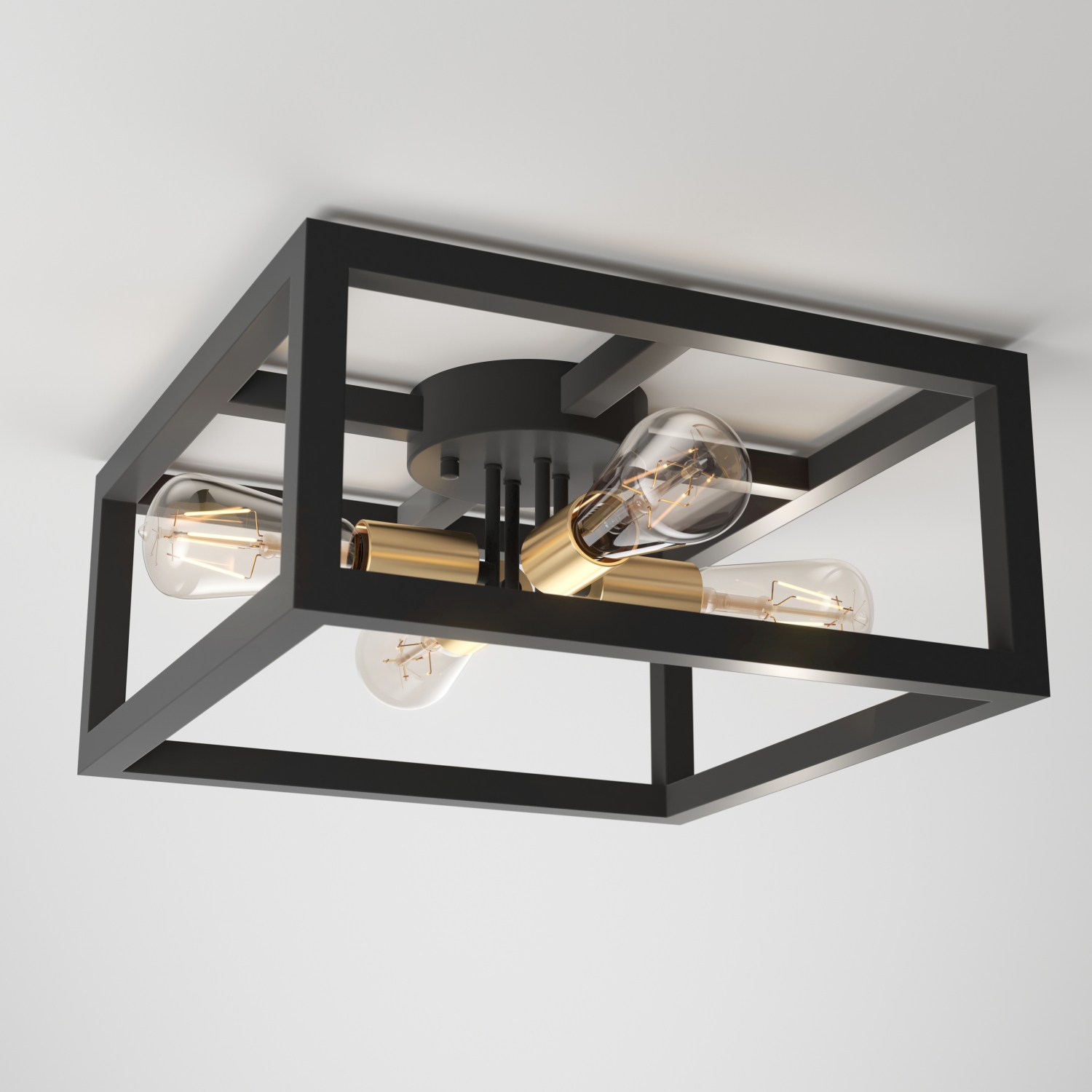 Artika Princeton Modern Mid Century Semi-Flush Mount Ceiling Light, Black and Gold
