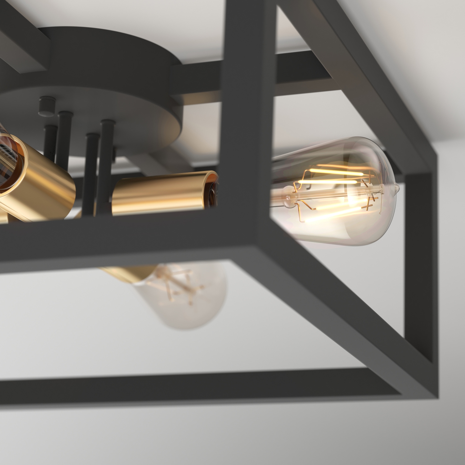 Artika Princeton Modern Mid Century Semi-Flush Mount Ceiling Light, Black and Gold