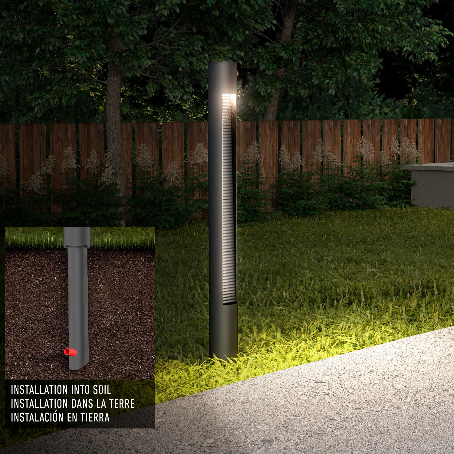 Artika Dark Sky Modern Bollard Pathway Light, Black