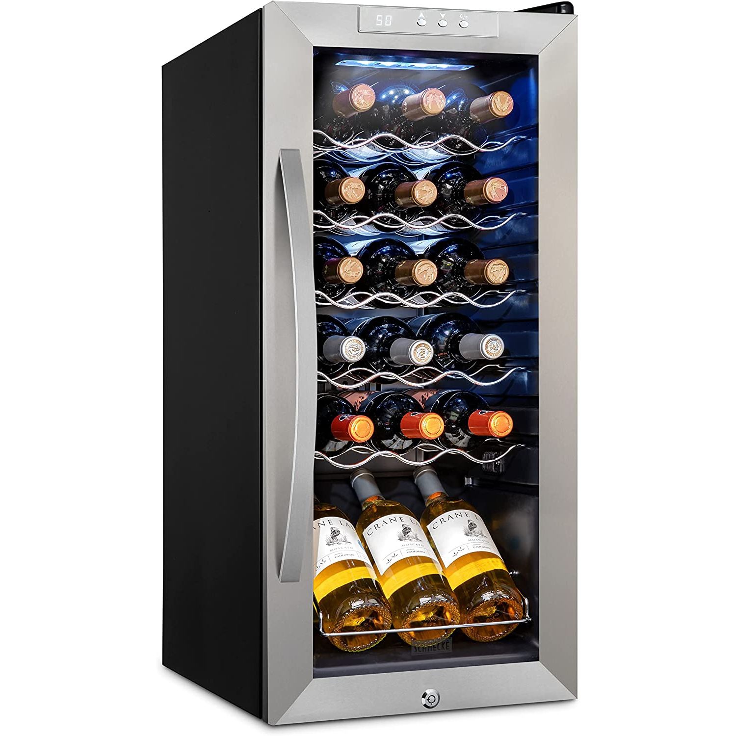 Réfrigérateur à vin Schmecke 18 bouteilles, refroidisseur de vin autonome avec verrou, acier inoxydable