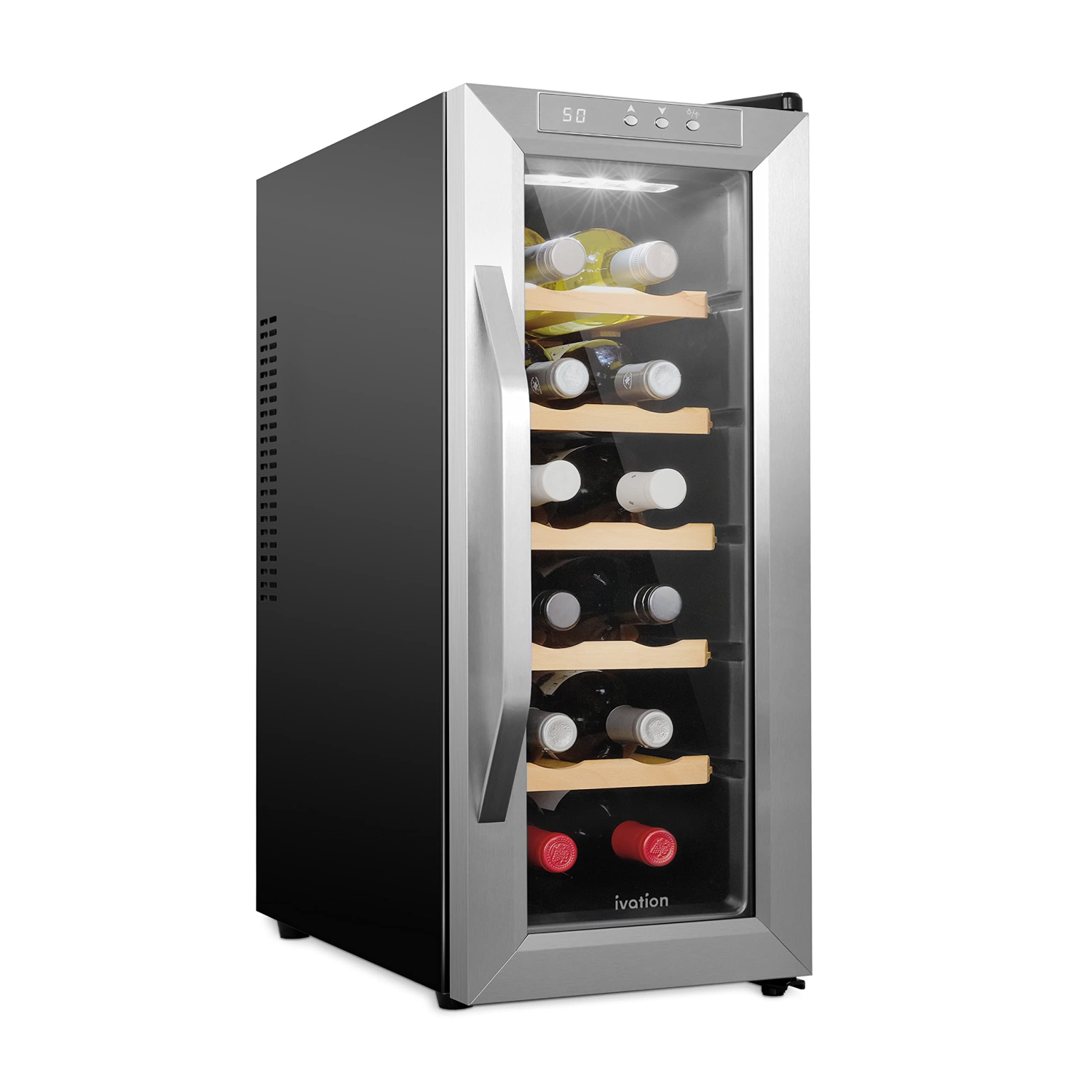 Ivation 12 Bottle Freestanding Wine Fridge, Thermoelectric Wine Cooler, Stainless Steel