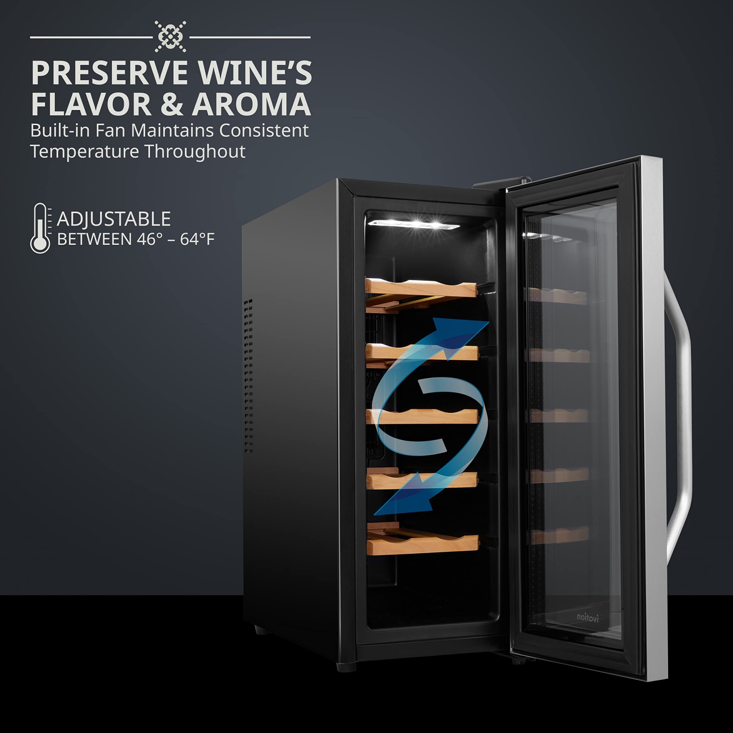 Ivation 12 Bottle Freestanding Wine Fridge, Thermoelectric Wine Cooler, Stainless Steel