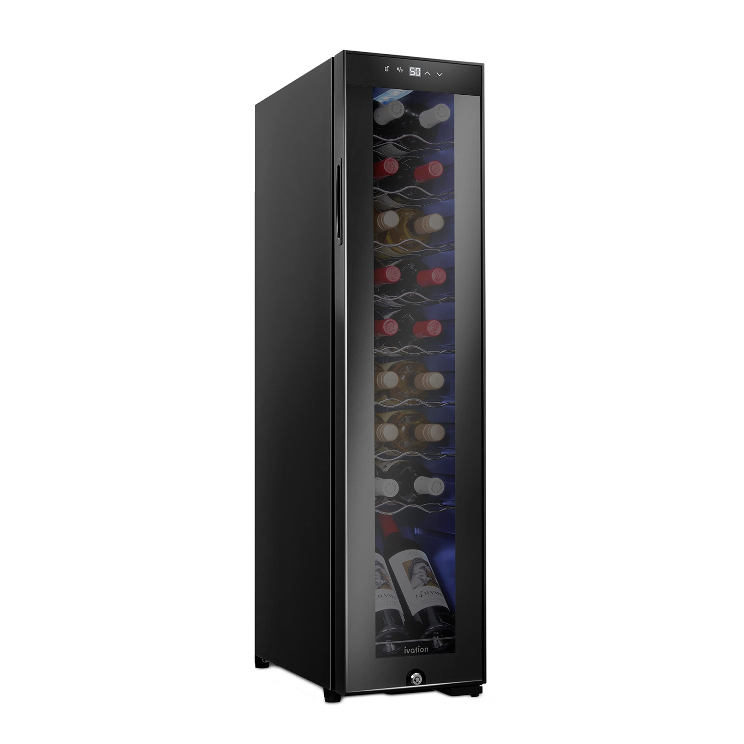 Ivation 18 Bottle Freestanding Wine Fridge, Wine Cooler with Lock, Black