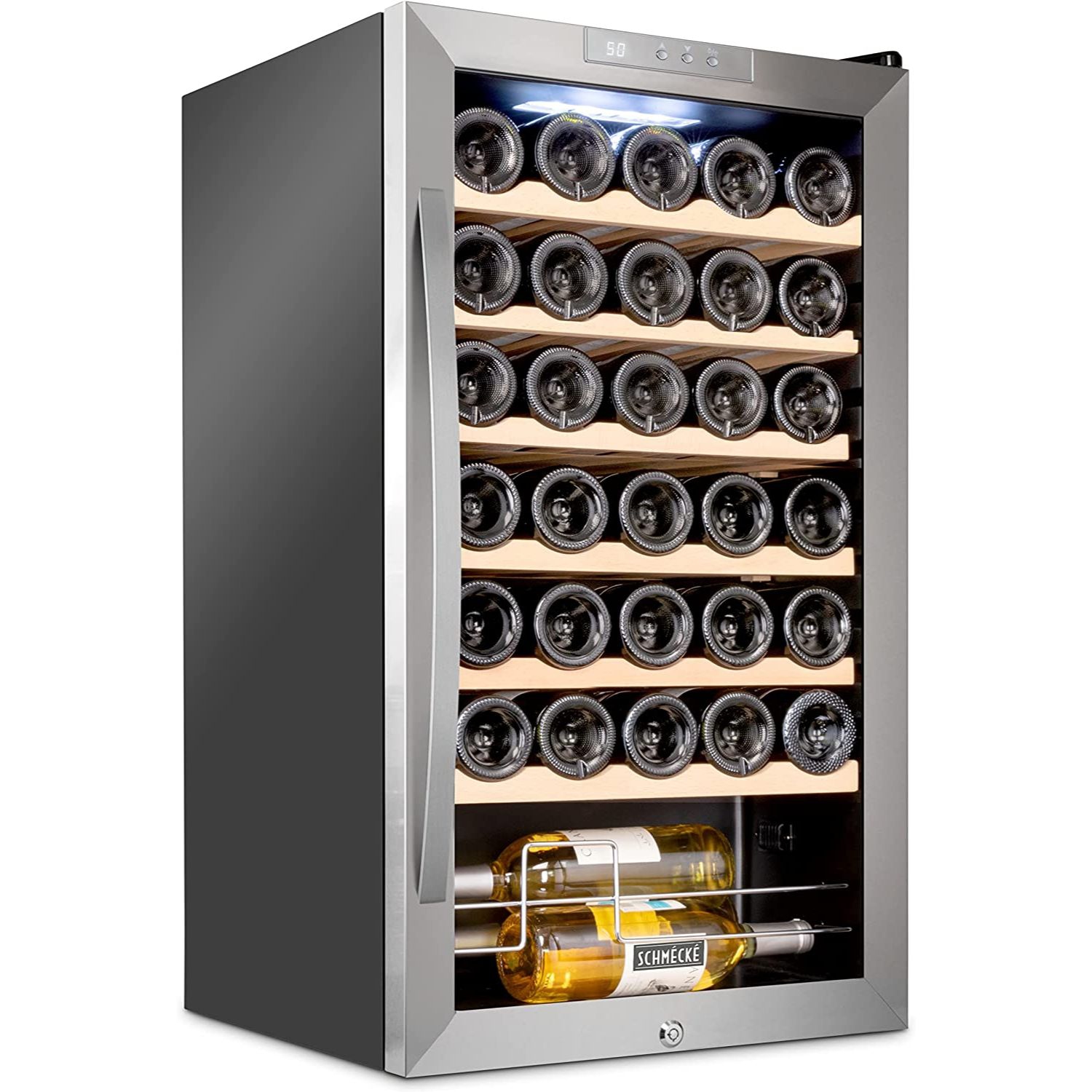 Schmecke Réfrigérateur à Vin Autonome de 34 Bouteilles, Refroidisseur à Vin avec Serrure, Acier Inoxydable