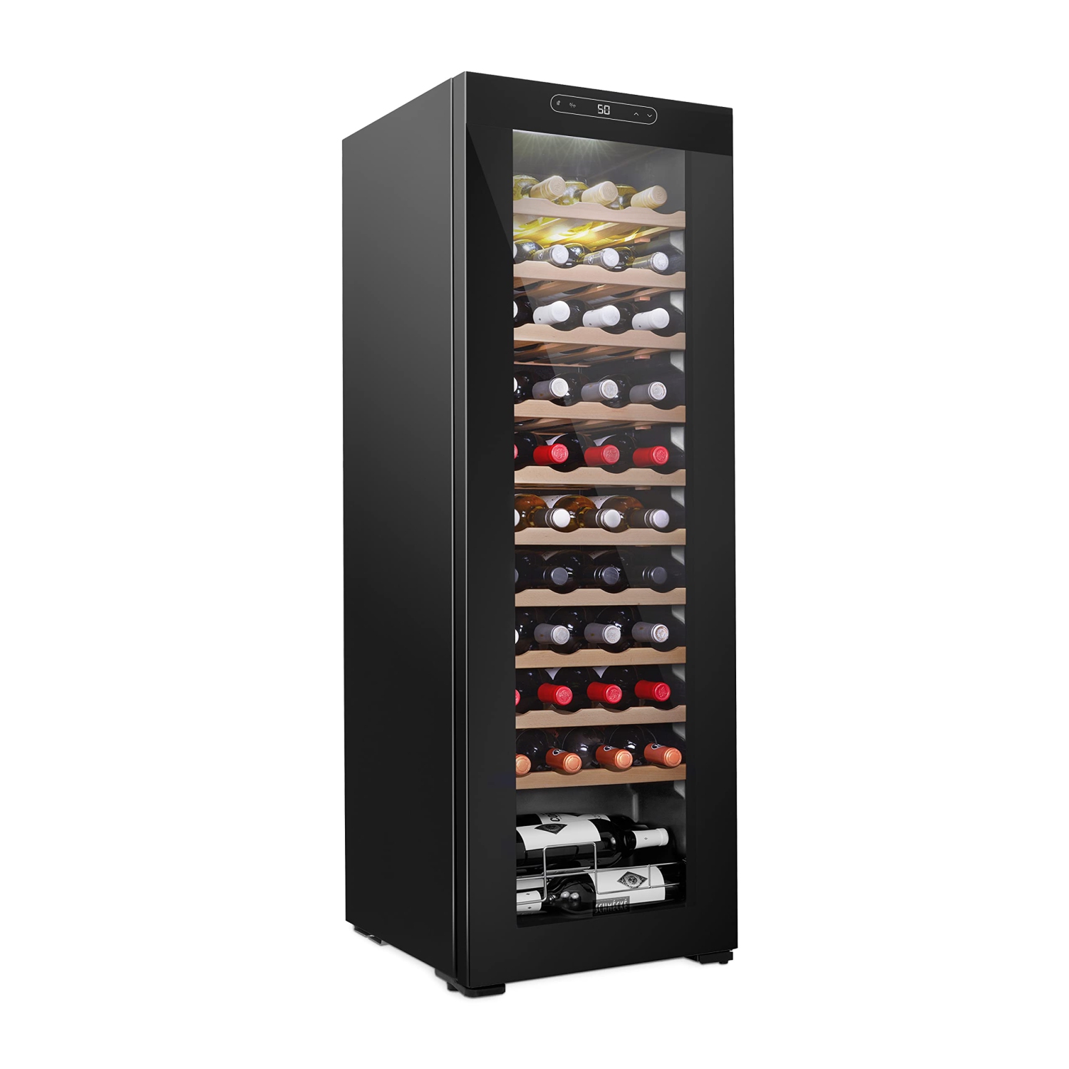 Schmecke 44 Bottle Freestanding Wine Fridge, Wine Cooler with Glass Door, Black