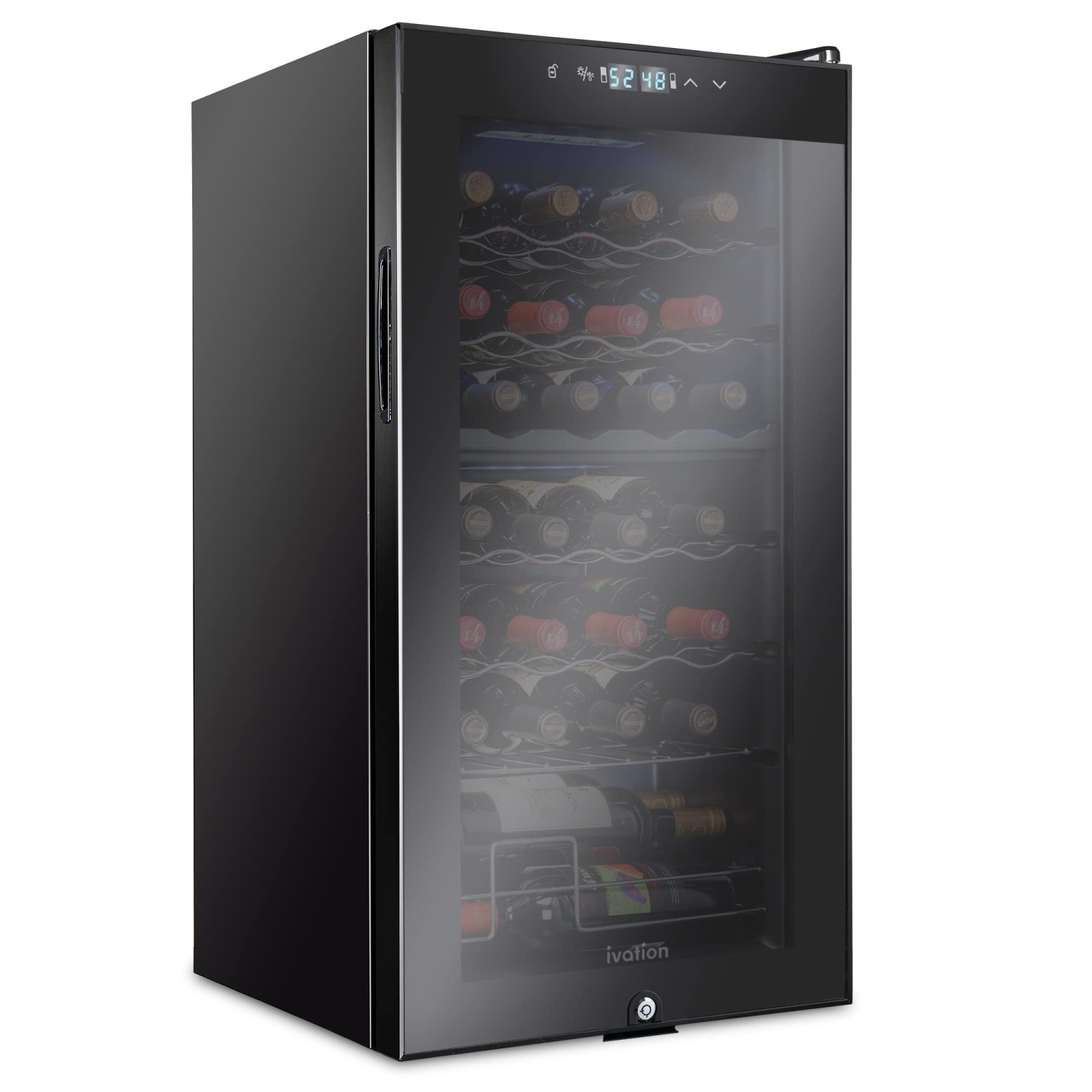 Ivation 28 Bottle Freestanding Wine Fridge with Lock, Dual Zone Wine Cooler, Black
