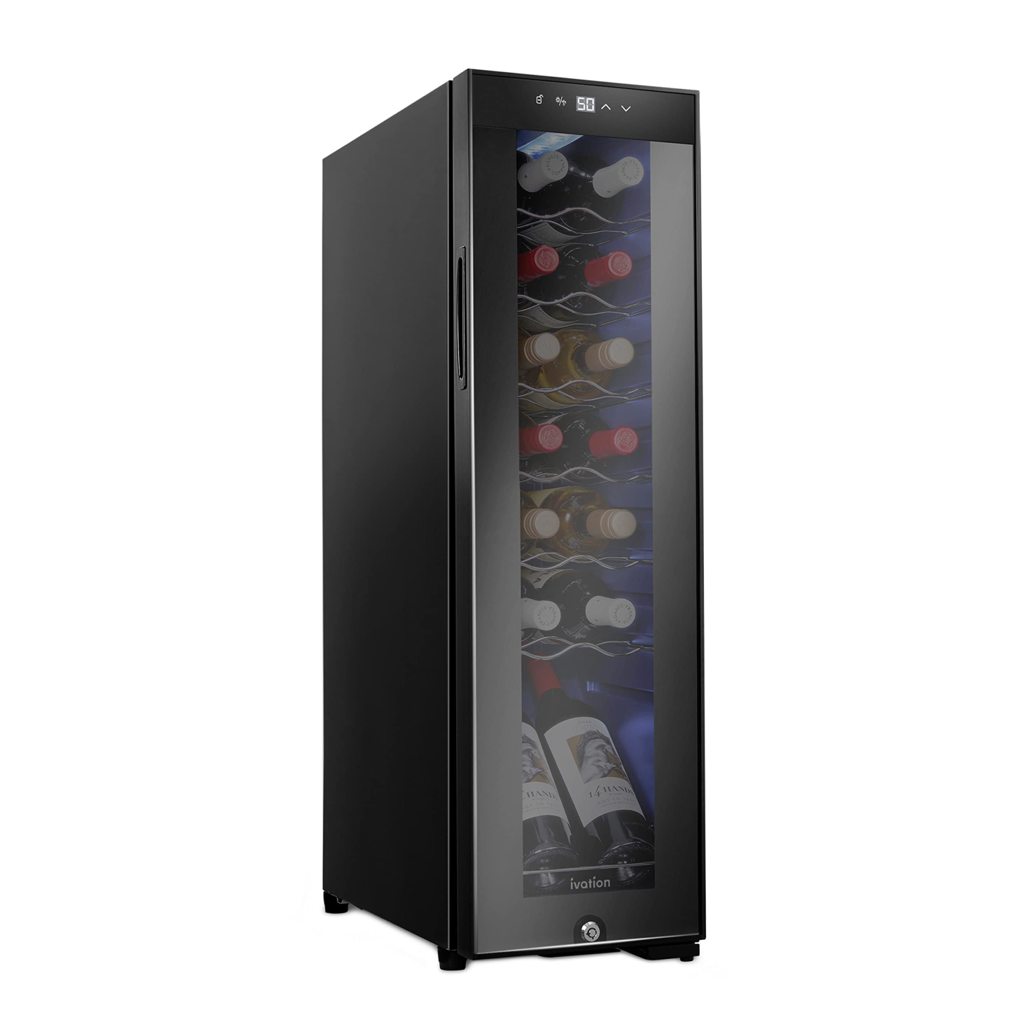 Ivation 14 Bottle Freestanding Wine Fridge, Wine Cooler with Lock, Black